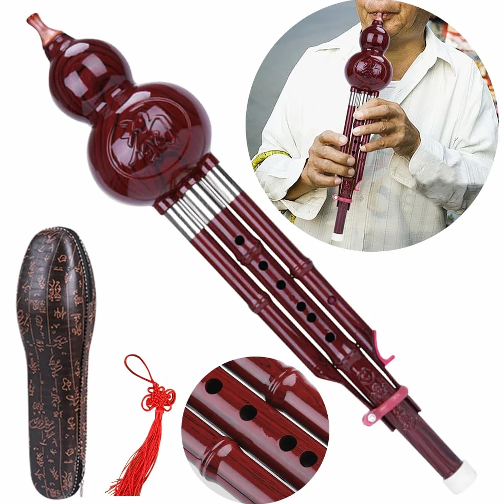Flauta de calabaza tradicional, afinación C/B, 41 x 9 cm, instrumento musical Hulusi, regalo único para amantes de la música y artistas