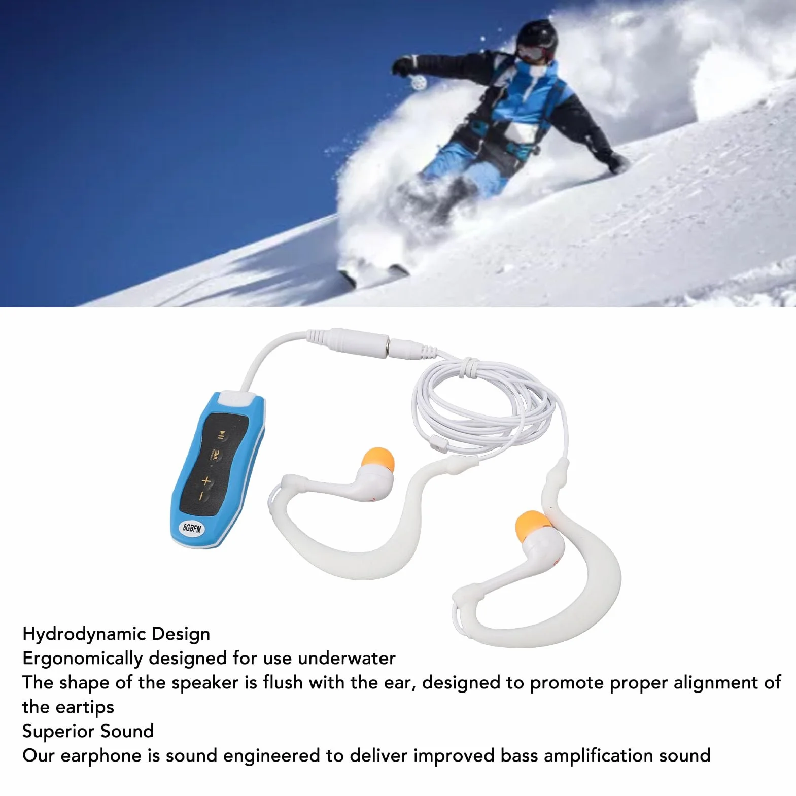 Reproductor de MP3 Resistente Al Agua 8GB IPX8 USB2.0 Reproductor de MP3 Deportivo con Auriculares y ClipBroadcast, Reproductor de Música para Bucear y Surfear (8GB)