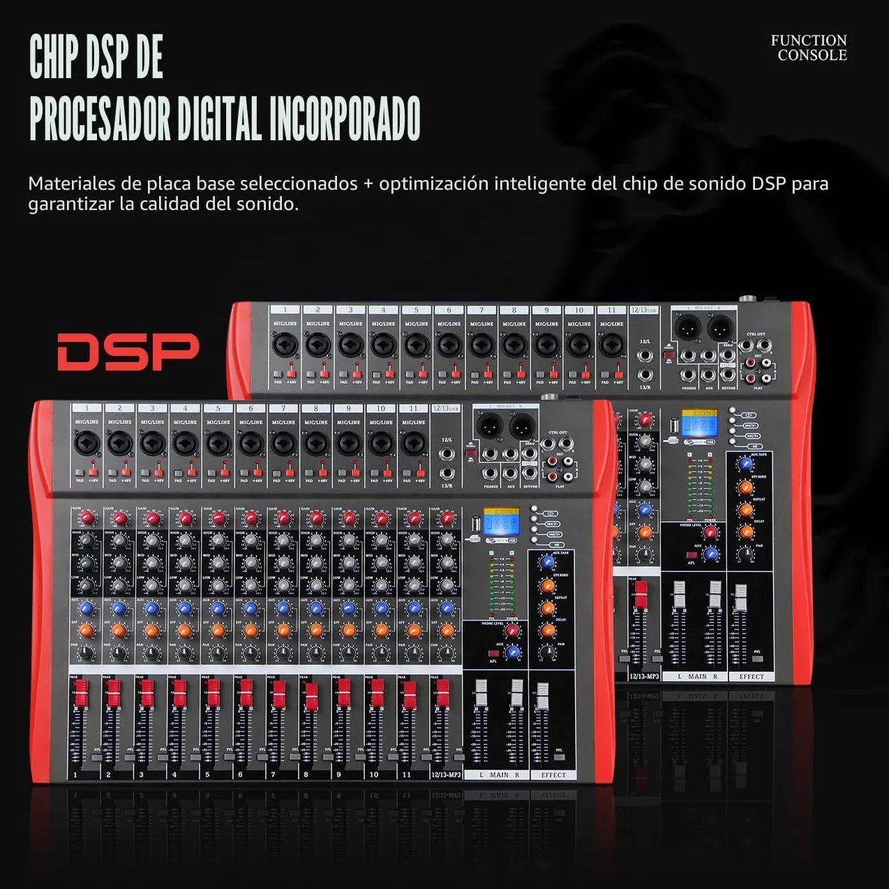 estudio Live mezclador 12 canales DJ profesional stereo sound consola grabación ordenador reproducción alimentación fantasma USB digital audio mixer amplificador