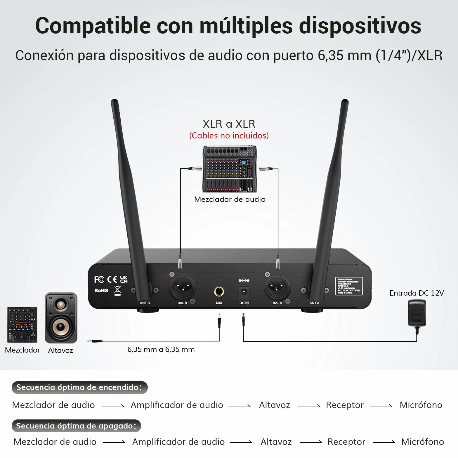 TONOR Micrófonos inalámbricos, Micro de Mano Doble Dinámico, Karaoke Sistema de Mic con Receptor para Karaoke, KTV doméstico, DJ, Boda, Fiesta, Iglesia, 2x5 UHF Frecuencias Ajustables, 60M TW450 Gris