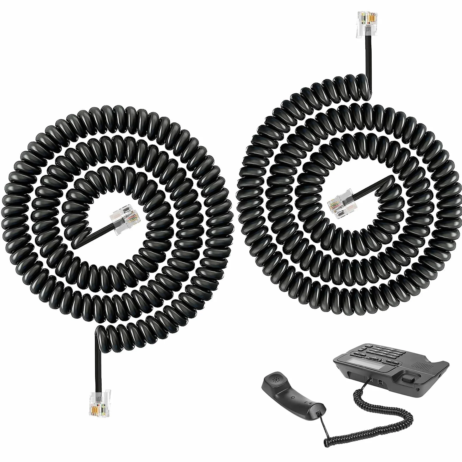 2 Piezas Cables de Teléfono, Cable Telefono Fijo en Espiral RJ9 RJ10 4P4C, Cable Telefono de 3 a 10 Pies, Cable Telefonillo Portero Automático, Cable de Conexión para Teléfono Fijo Alta Flexibilidad