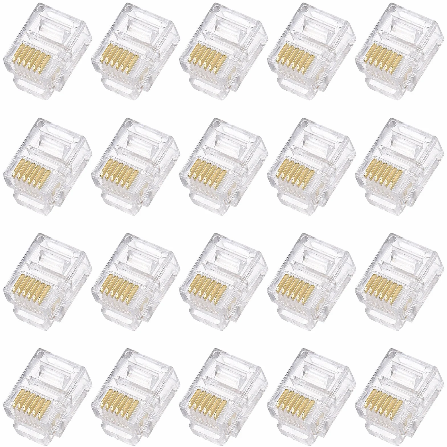 QUARKZMAN Conectores Macho RJ11 RJ12 Enchufe Modular Teléfono Núcleo Cobre 6P6C Transparente 20 Unidades