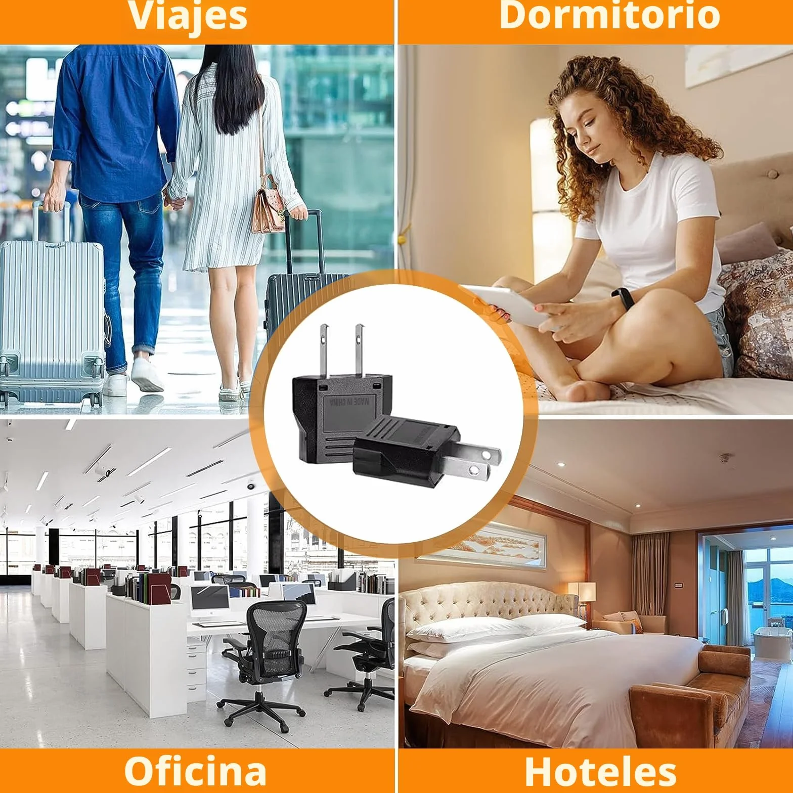 Adaptador Enchufe Europeo a Americano Tipo C/E/F/L/N a Tipo A 4 Piezas Negro para Viajeros USA Japón México Canadá