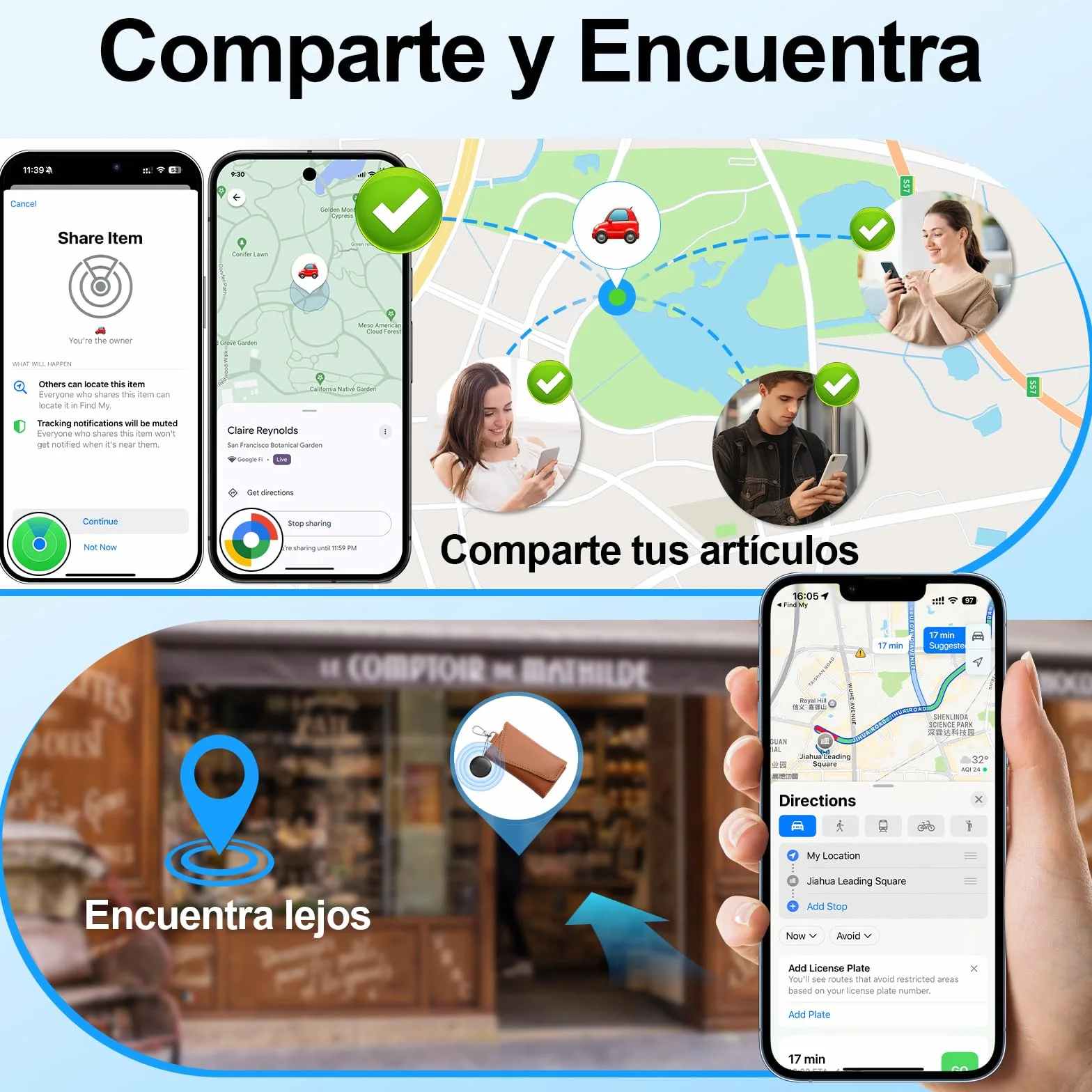 GPS Localizador para Coche, Rastreador Oculto Sin Cuota Mensual, Compatible con Find My iOS y Google Find Hub Android, Negro