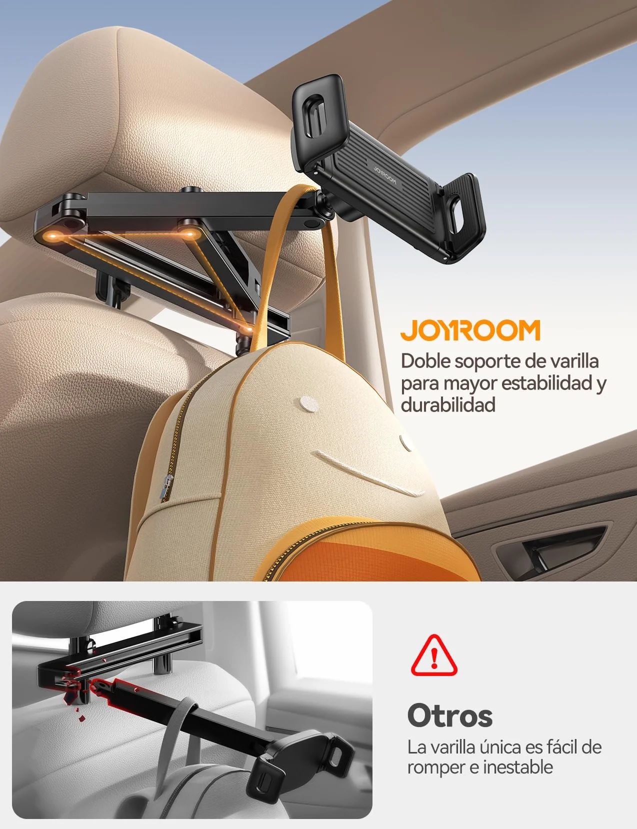 JOYROOM Soporte Tablet Coche [Estructura Triangular Estabilizadora] Porta iPad Carro Asiento Trasero Soporte para Tablet Coche para iPad/Switch/Teléfono Dispositivos con Pantalla 4.7-13
