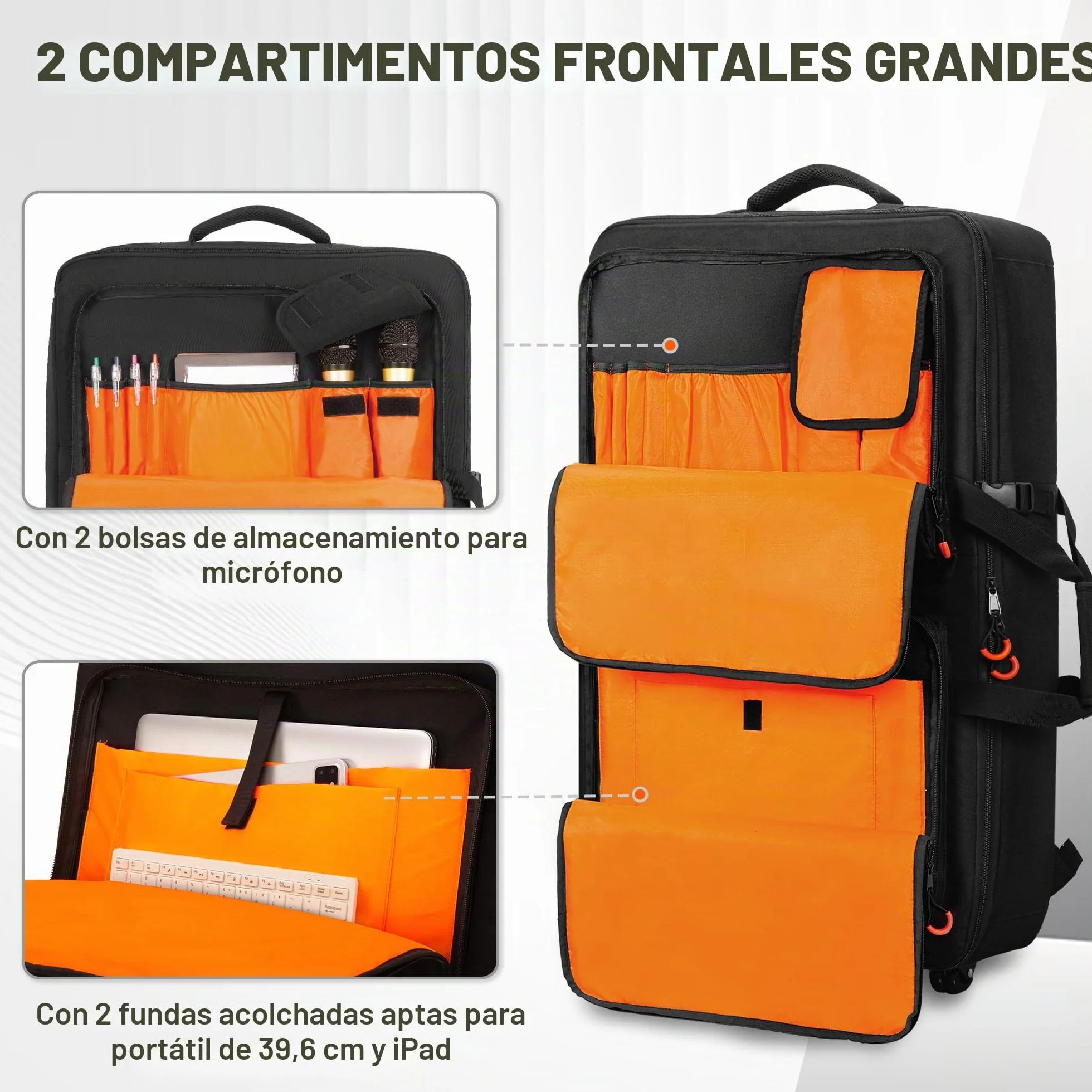 Rexmica Bolsa de Transporte para Controlador DJ con Ruedas, Compatible con Pioneer XDJ RX2/ XDJ RX3/ XDJ-RX/DDJ-FLX10/ DDJ REV7/ DDJ 1000SRT, Mochila Acolchada con 2 Bolsillos para DJ Accesorios