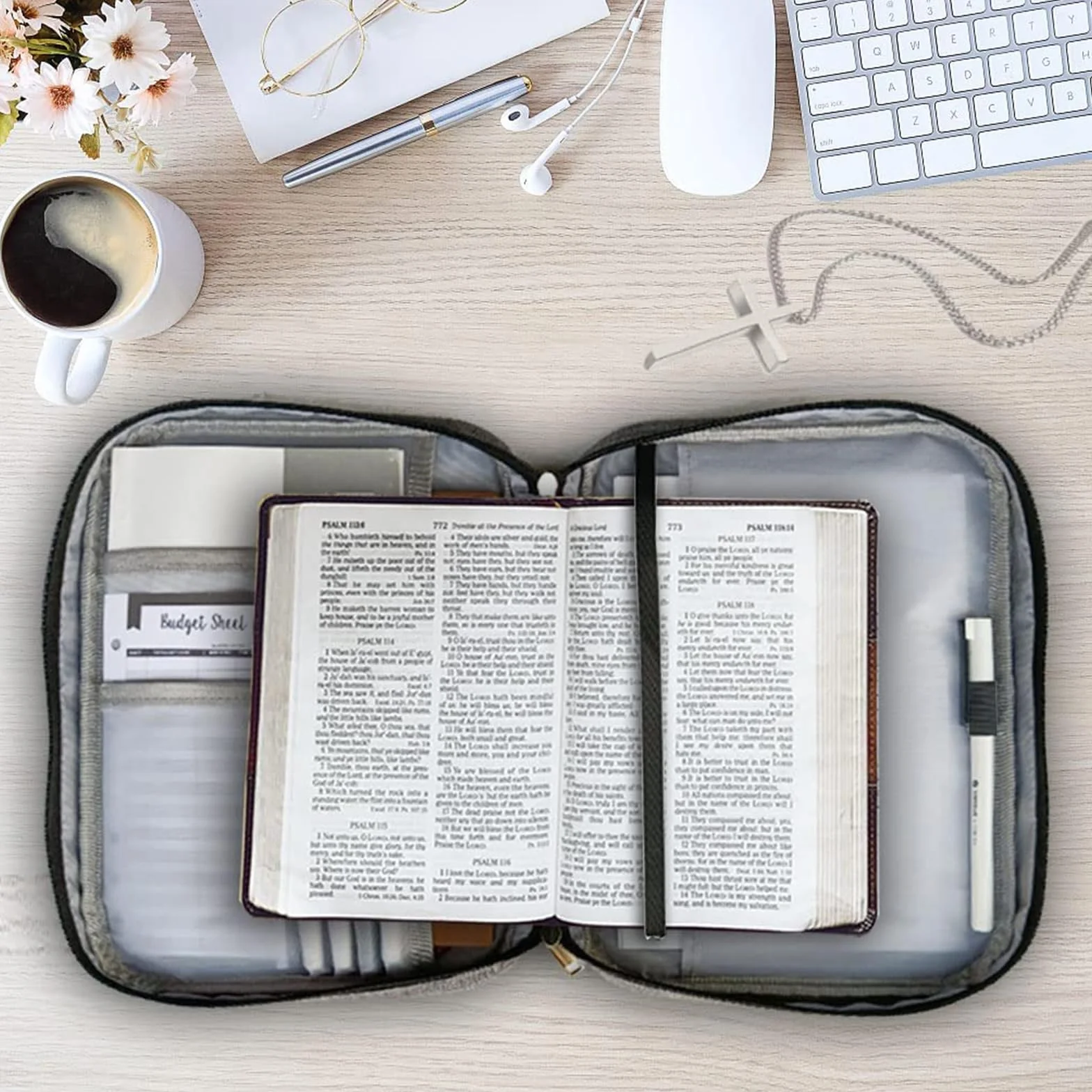Soporte de almacenamiento con bolsillo ajustable, funda para libro, antideslizante, gris