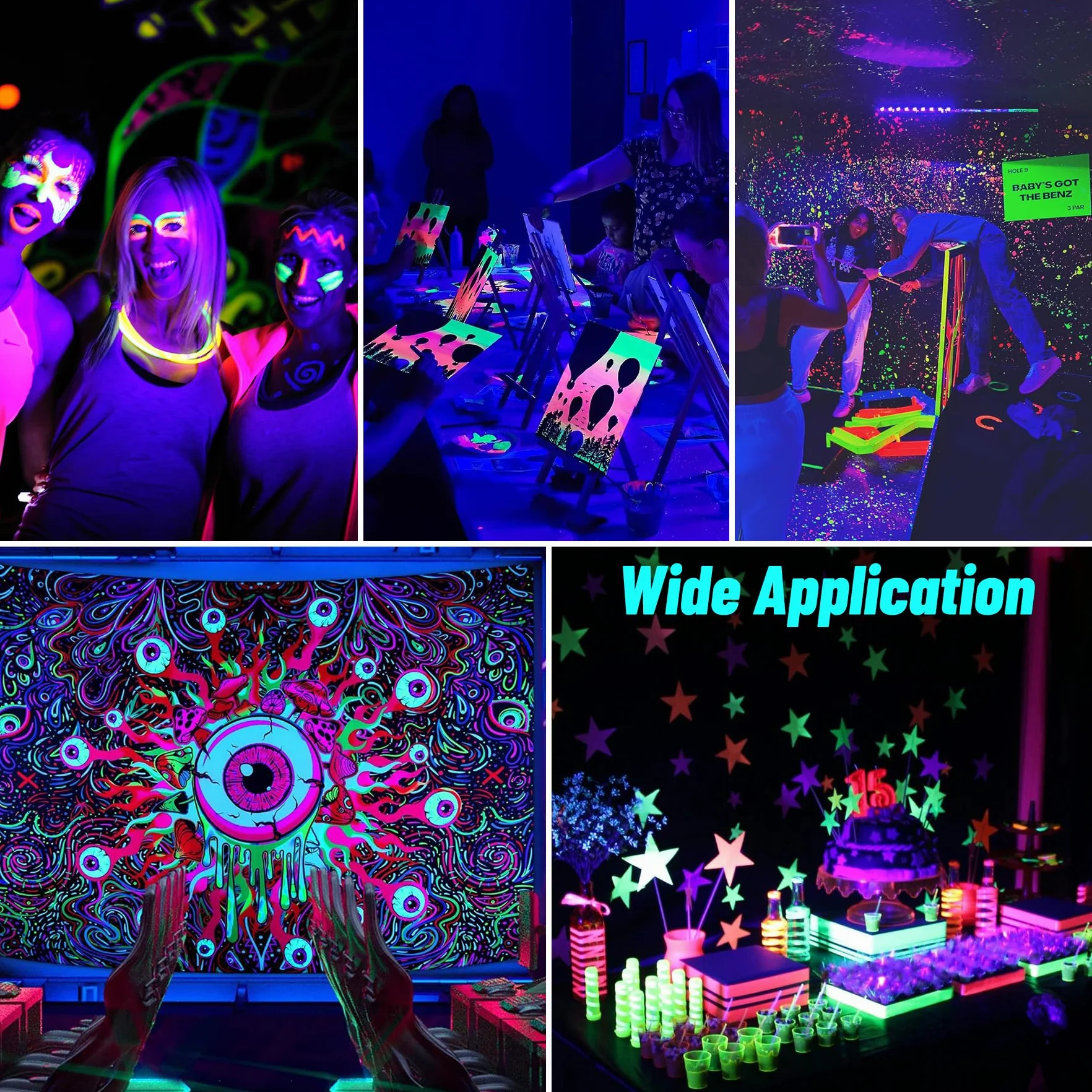 Luz Negra LED 2 Piezas, 150W Luz uv Impermeables IP66, para Disco DJ, Iluminación de Escenario, Fiesta Glow, Decoración De Halloween, Fiesta Fluorescente