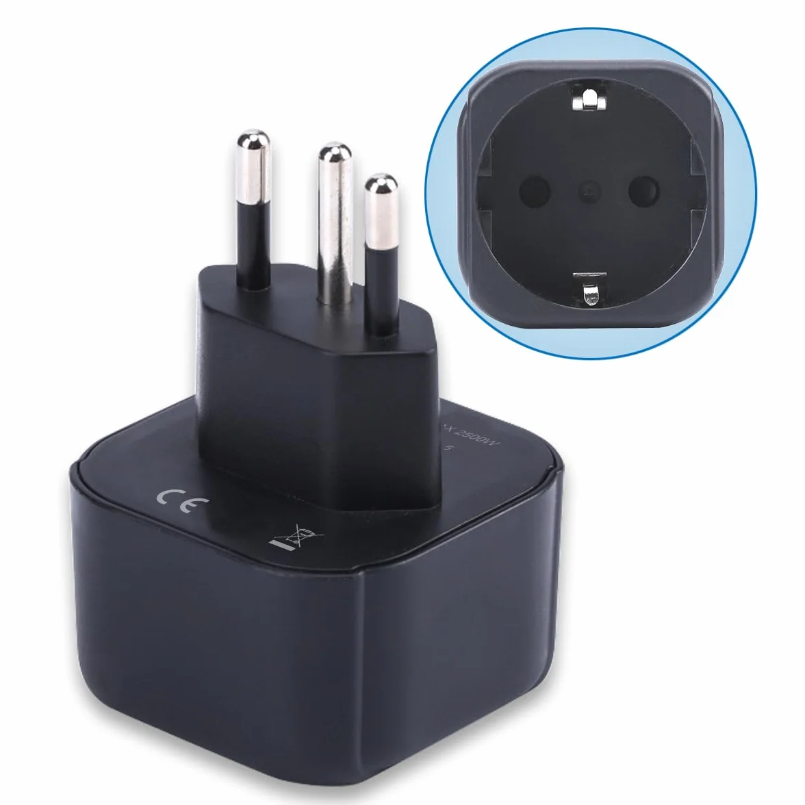 Adaptador de Enchufe de Europa a Brasil, Enchufe Schuko Europeo/Alemán/Francés/Español Tipo C/E/F Ajuste al Convertidor de Enchufe de Viaje de Enchufe Brasileño (1 Pieza)