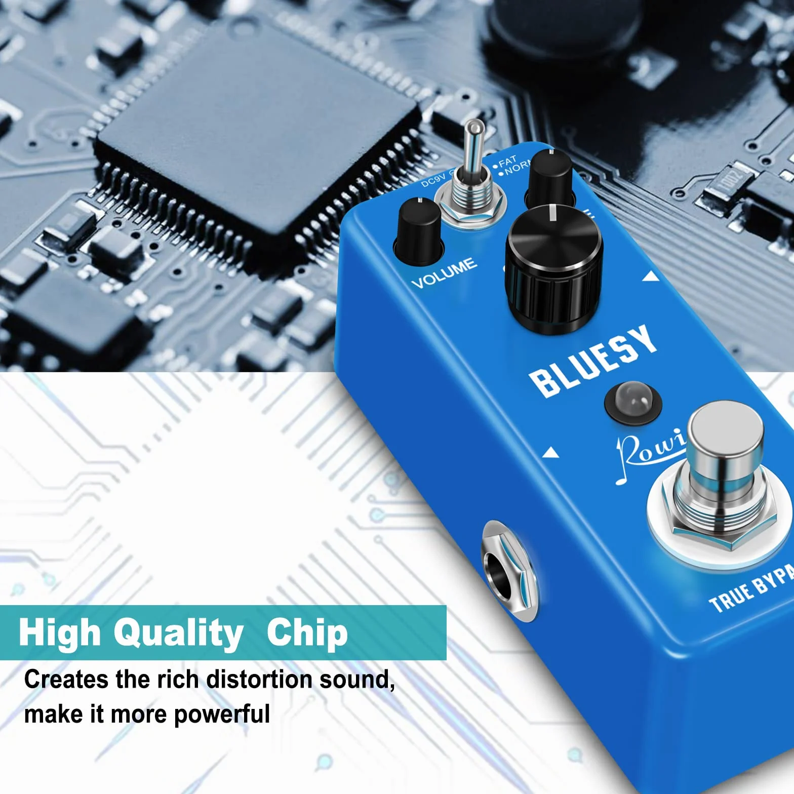 Rowin Bluesy - Pedal de guitarra con modos FAT y normales, efecto de distorsión estilo Blues para guitarra eléctrica, bajo, True Bypass LEF-321