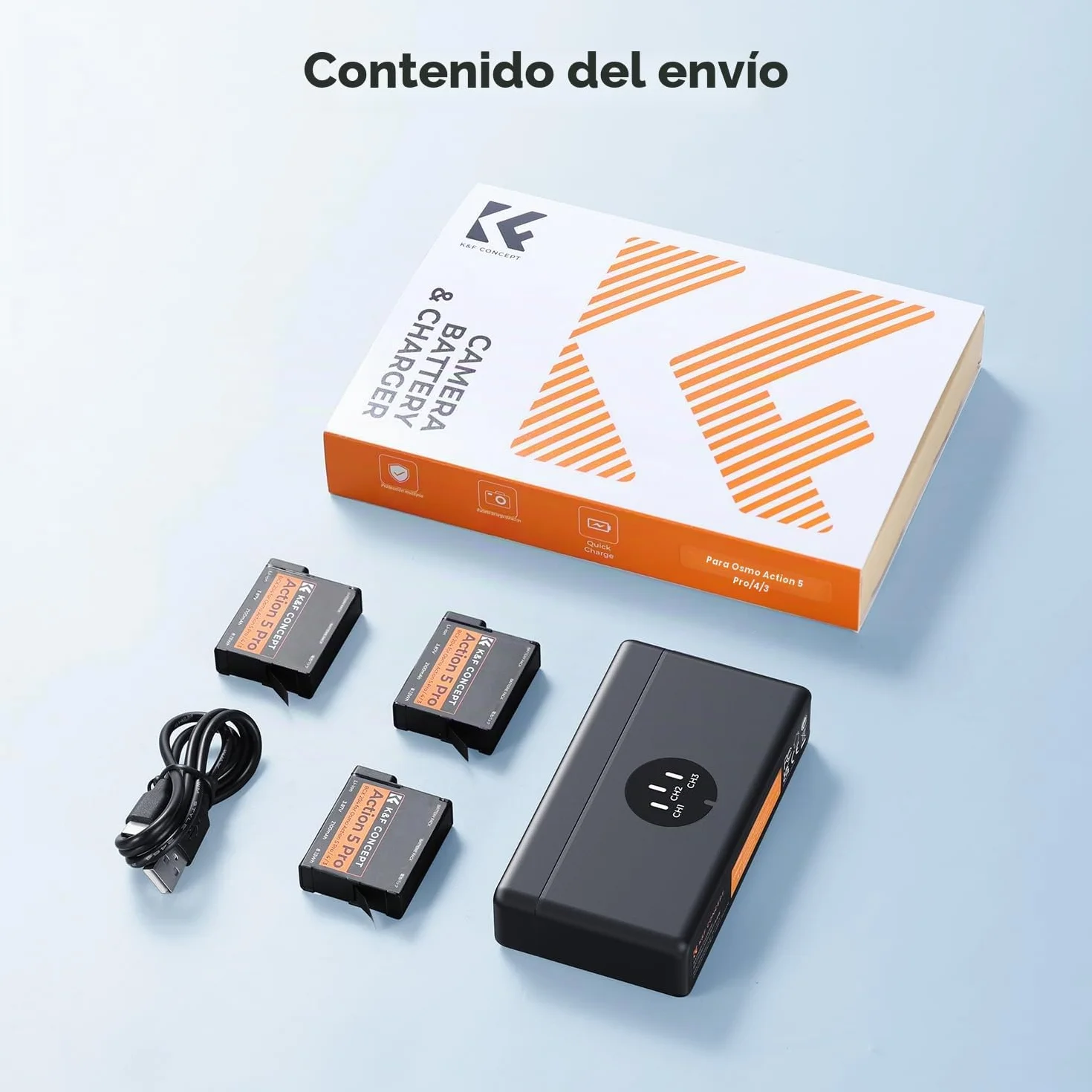 K&F CONCEPT OSMO 360 3x2100mAh Batería y Cargador Compatibile con dji OSMO Action 5 Pro, Action 6, Action 4, Action 3, Cámaras OSMO 360