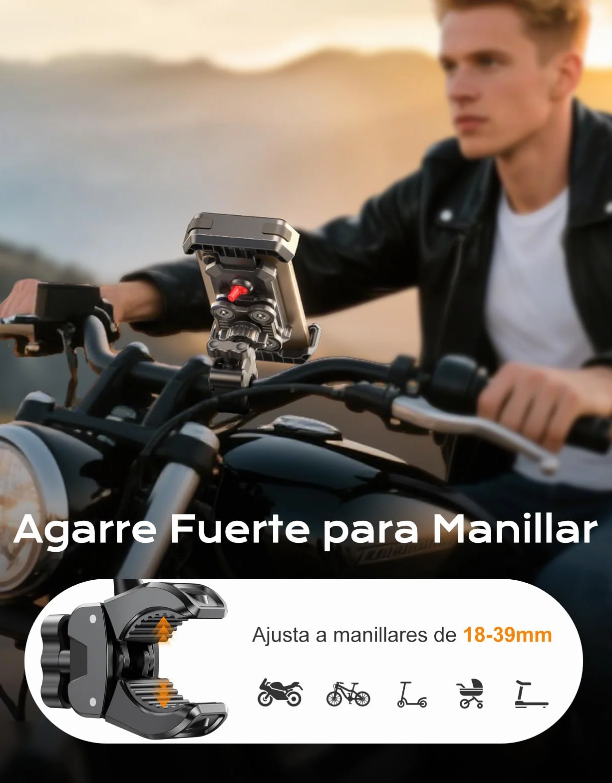 CIRYCASE Soporte Movil Moto [Antivibración Mejorado], Súper Estable Soporte Movil Bicicleta, 360° Rotación y Ajustable Suporte Telemóvel Moto Compatible con iPhone 17/16/15, Galaxy, 4,7-6,8" Teléfonos