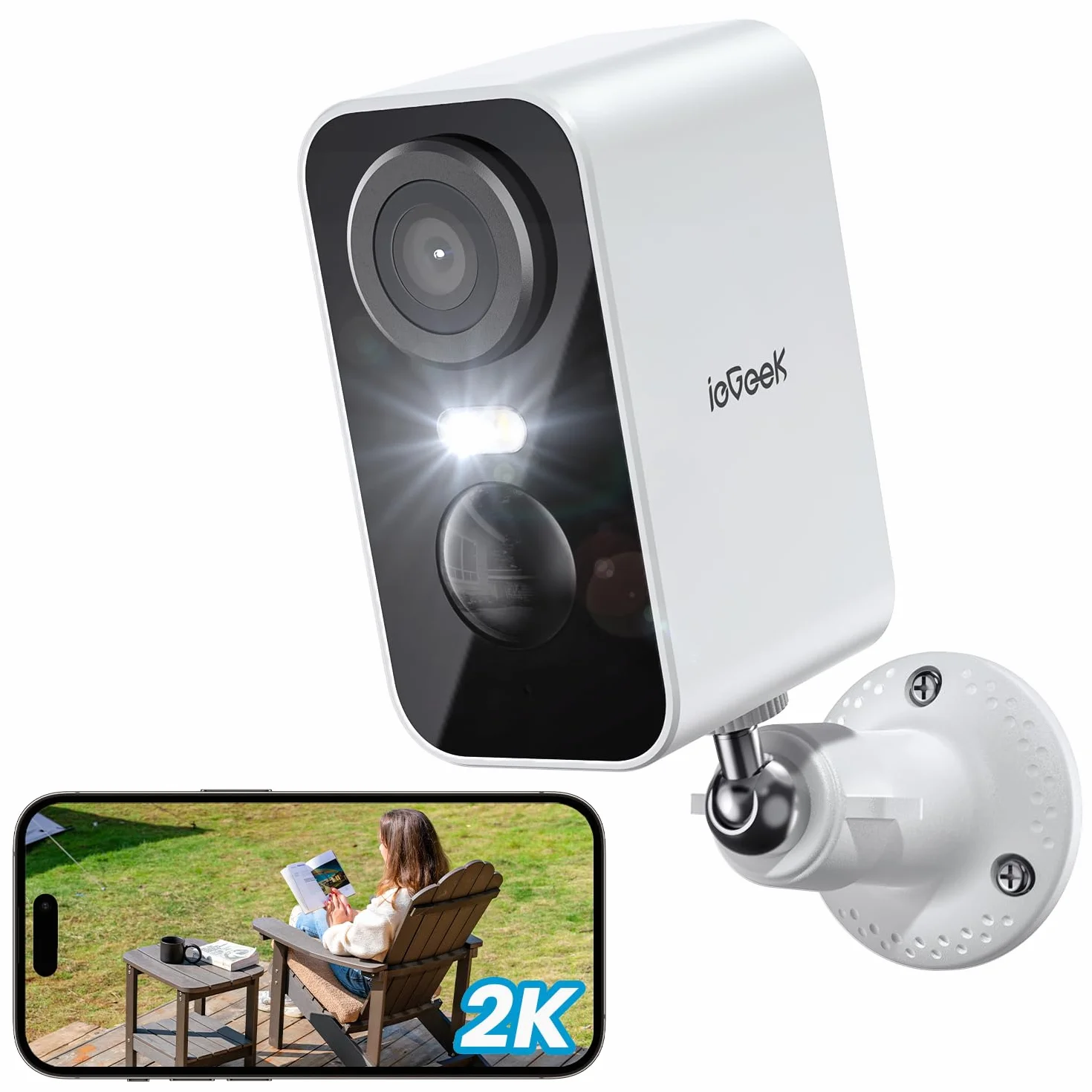 ieGeek 2K Cámara Vigilancia WiFi Exterior sin Cables, Batería Recargable, Visión Nocturna Colorida 10M, Detección PIR, Audio 2 Vías