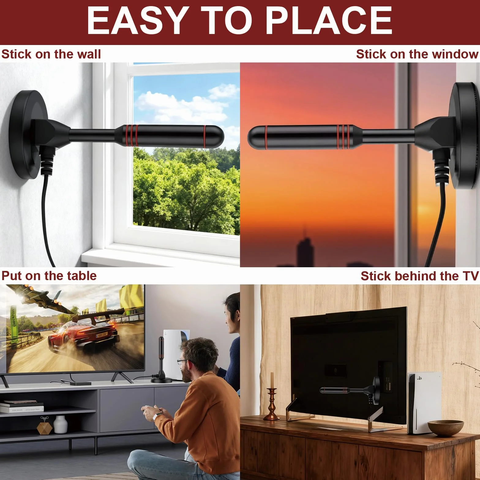 Antena TV Digital TDT Interior Portátil Base Magnética Núcleo Aluminio Compatible HDTV 4K 1080P VHF UHF DVB-T2/T