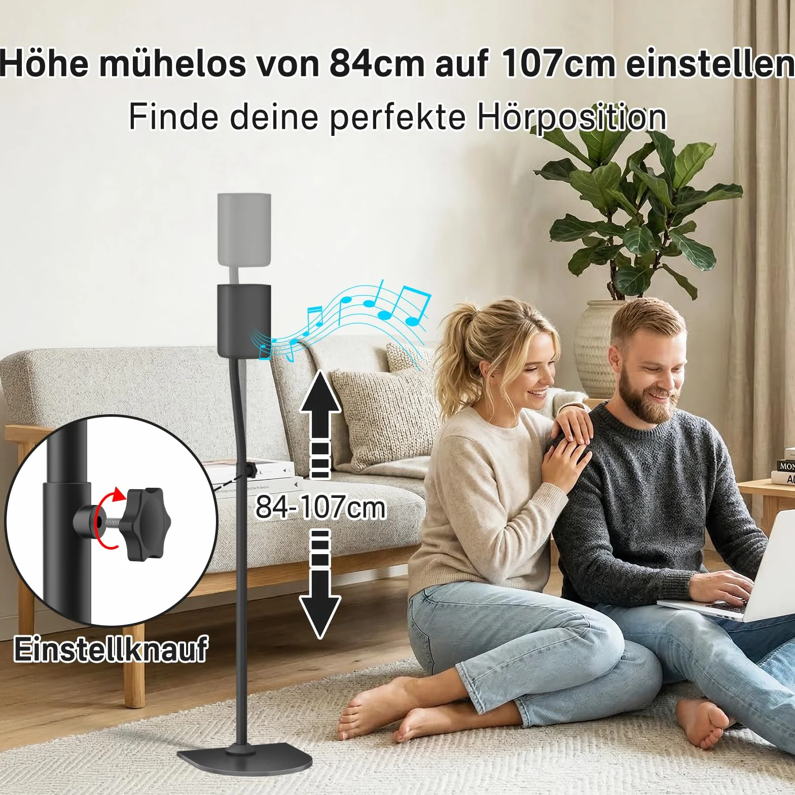 Pareja de Soportes de Altavoz Universal, Regulables en Altura de 84 a 106 cm, con Soporte de Pared para Samsung, Vizio, Bose, LG, Roku, Altavoces Traseros y Altavoces de Sonido Envolvente