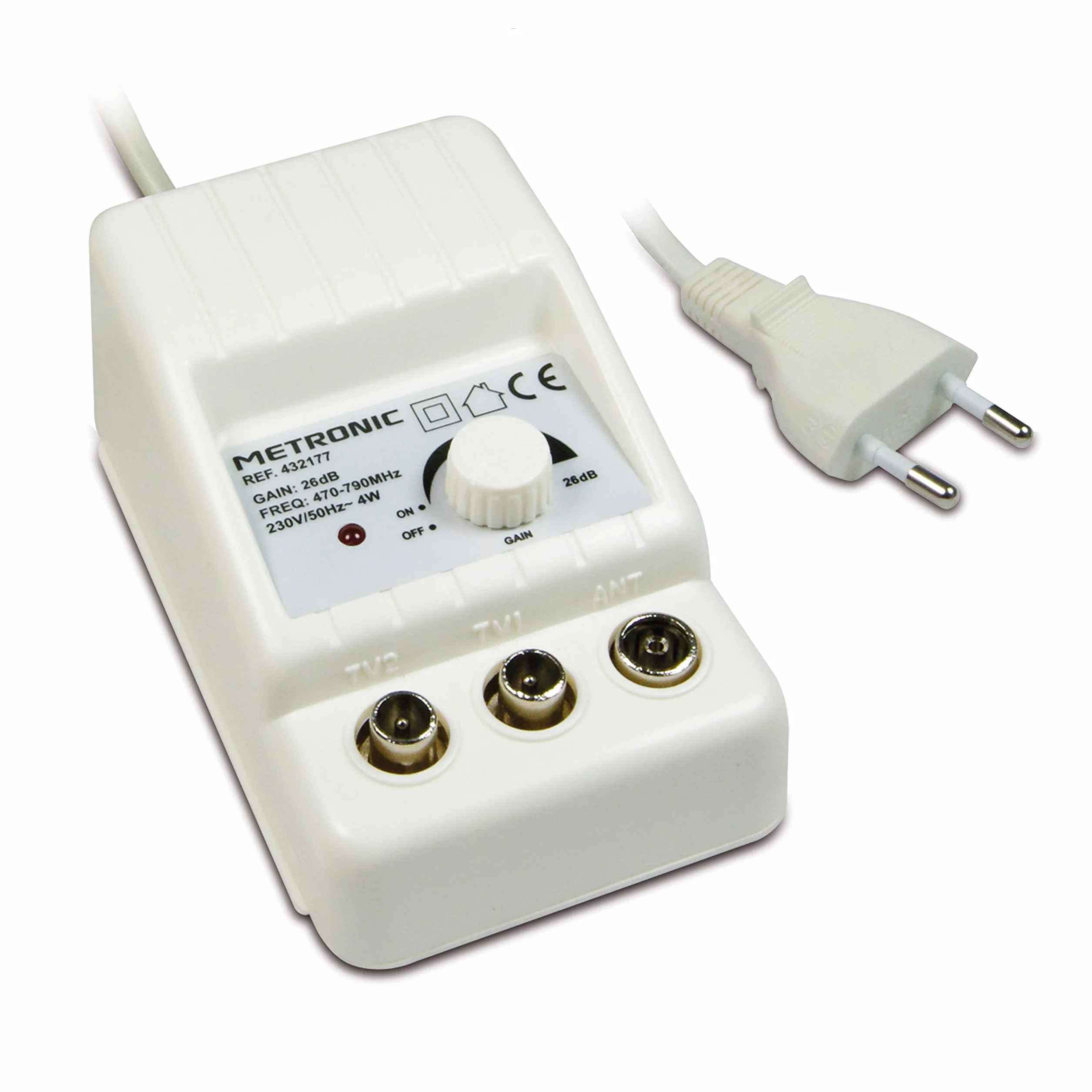 Metronic 432177 - Amplificador de interior con ajuste de ganancia y protección 4G, blanco