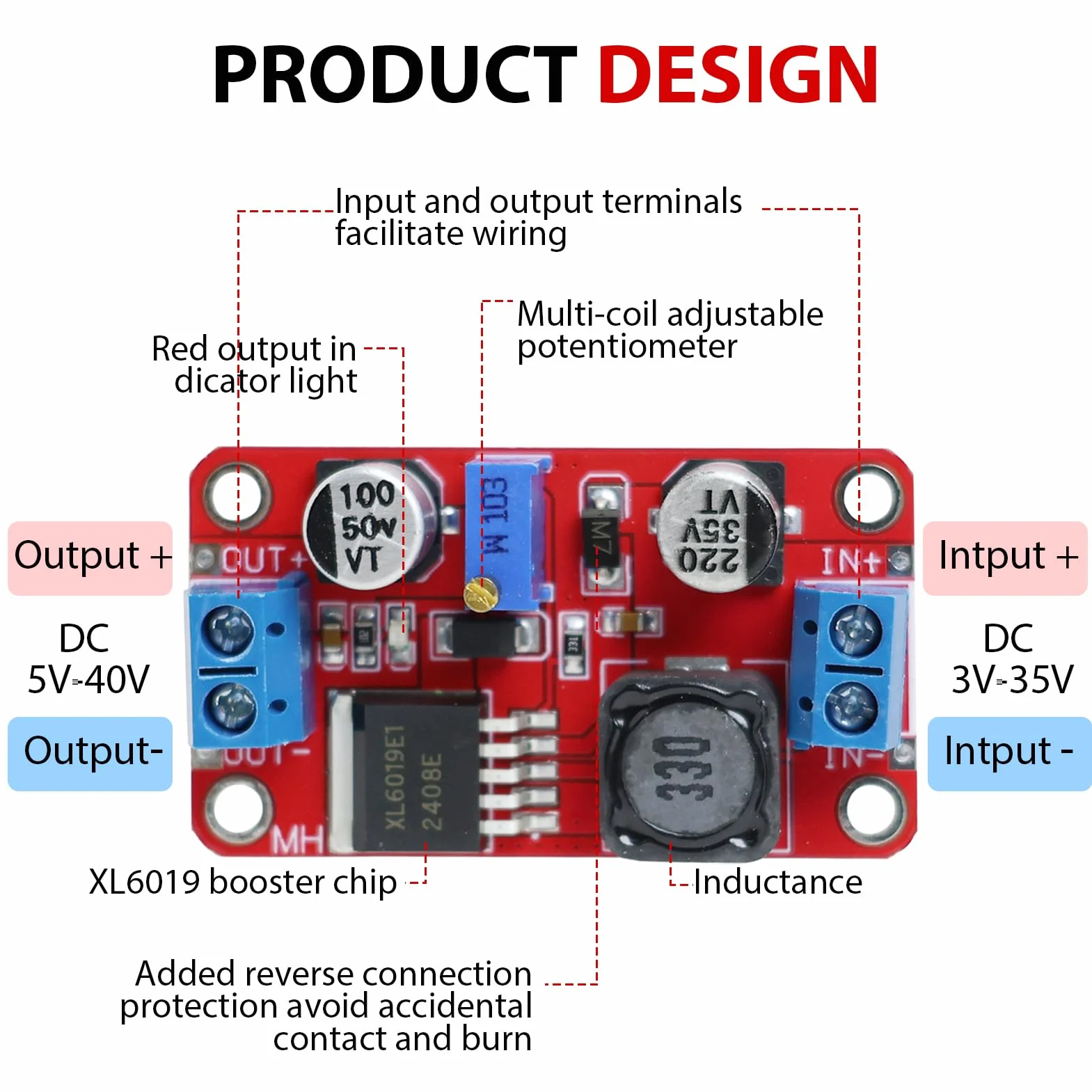 3 Piezas Módulo Step-Up Convertidor de Voltaje Ajustable DC 3V-35V a 5V-40V XL6019 Boost Converter Adaptador de Alimentación para Dispositivos Electrónicos Portátiles
