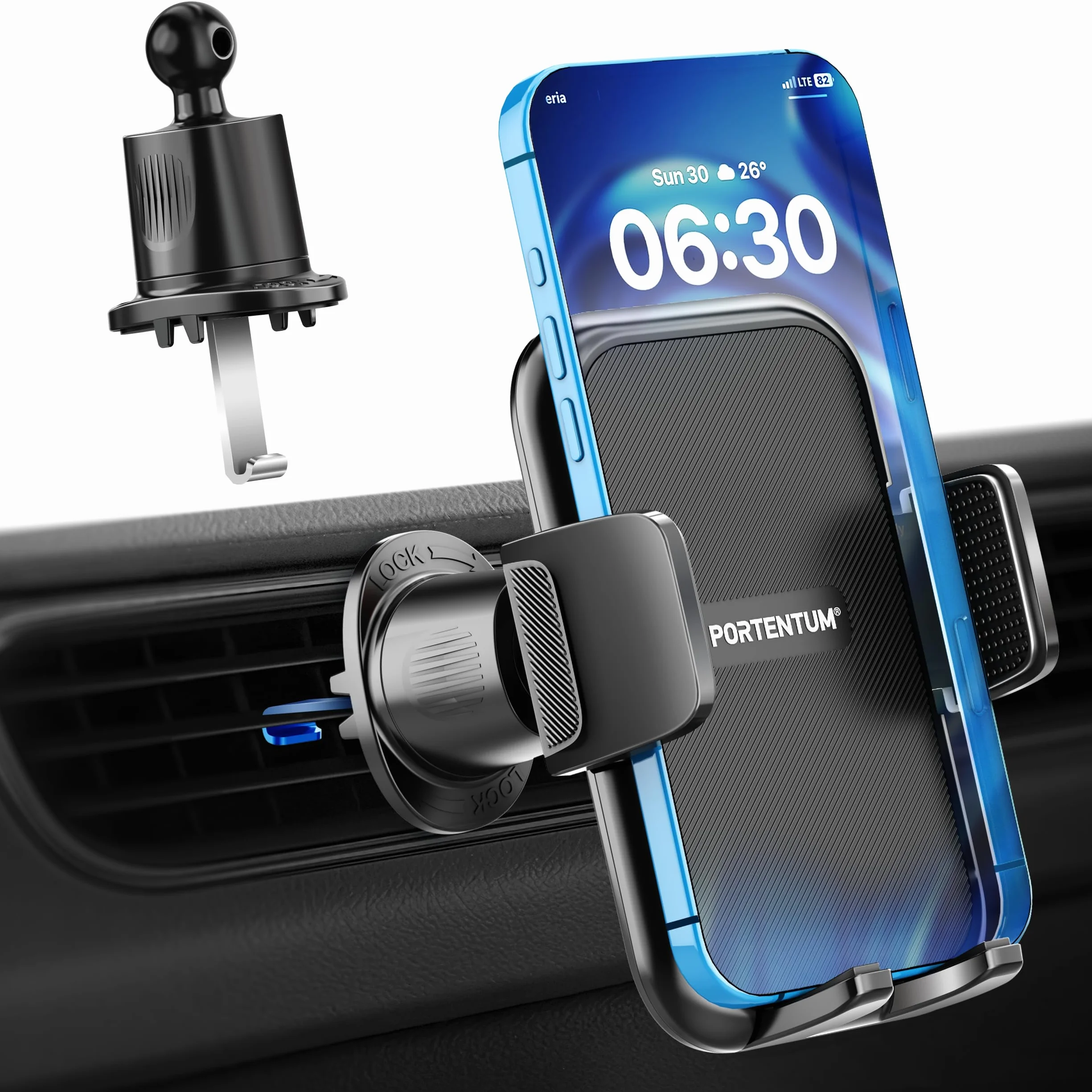 PORTENTUM Soporte movil Coche Rejilla de ventilación Triple Anclaje Rotación 360° orientable Compatible 4-7.5"