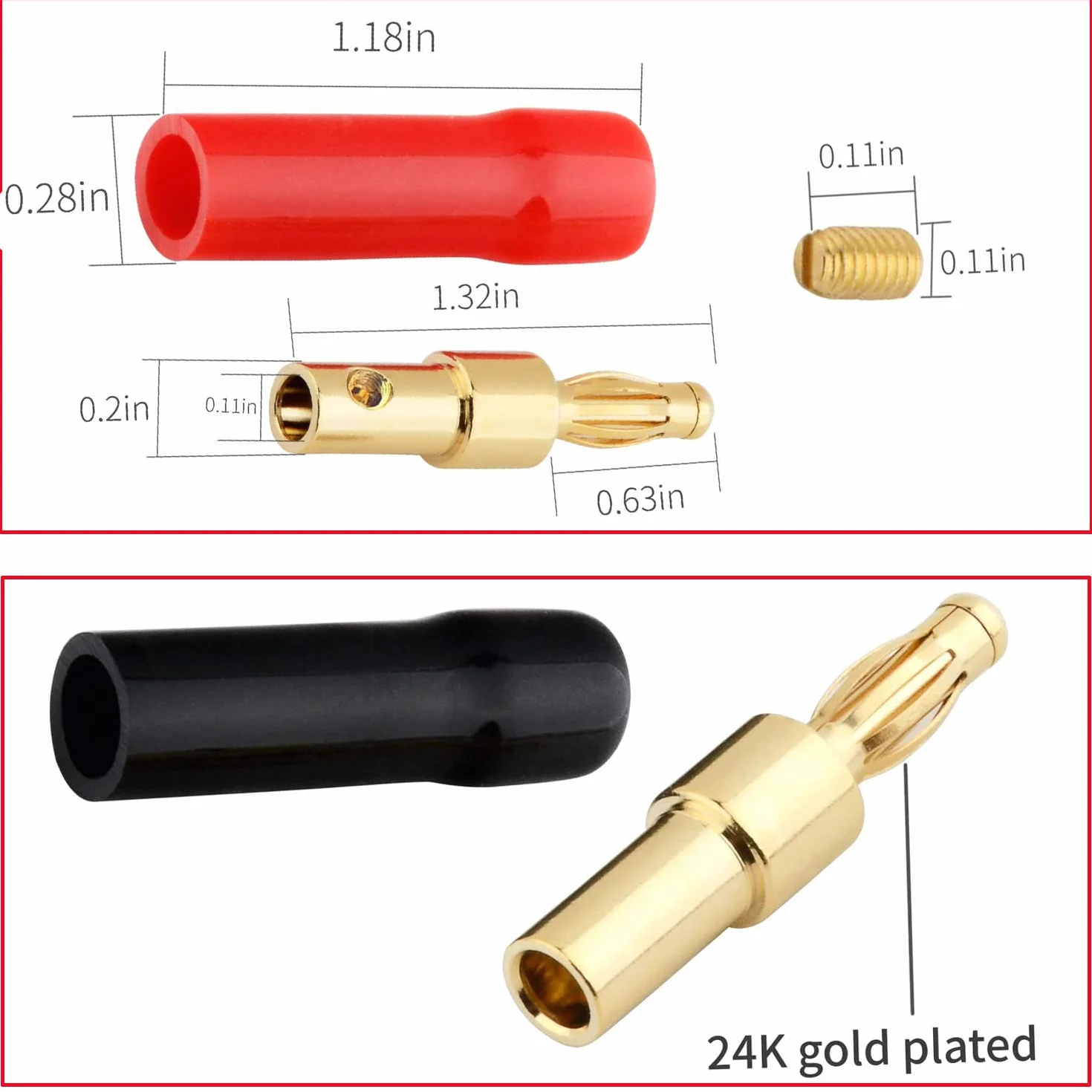 RUNCCI-YUN 10 Piezas Conector Banana de 4 mm, Chapado en Oro, Altavoz Audio Hifi