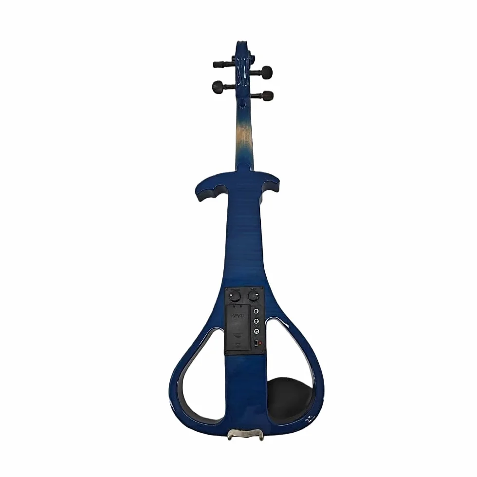 Violín eléctrico de 4 cuerdas, tamaño completo 4/4, violín eléctrico silencioso negro, madera maciza azul, violín eléctrico de colores mezclados con accesorios de ébano, kit de