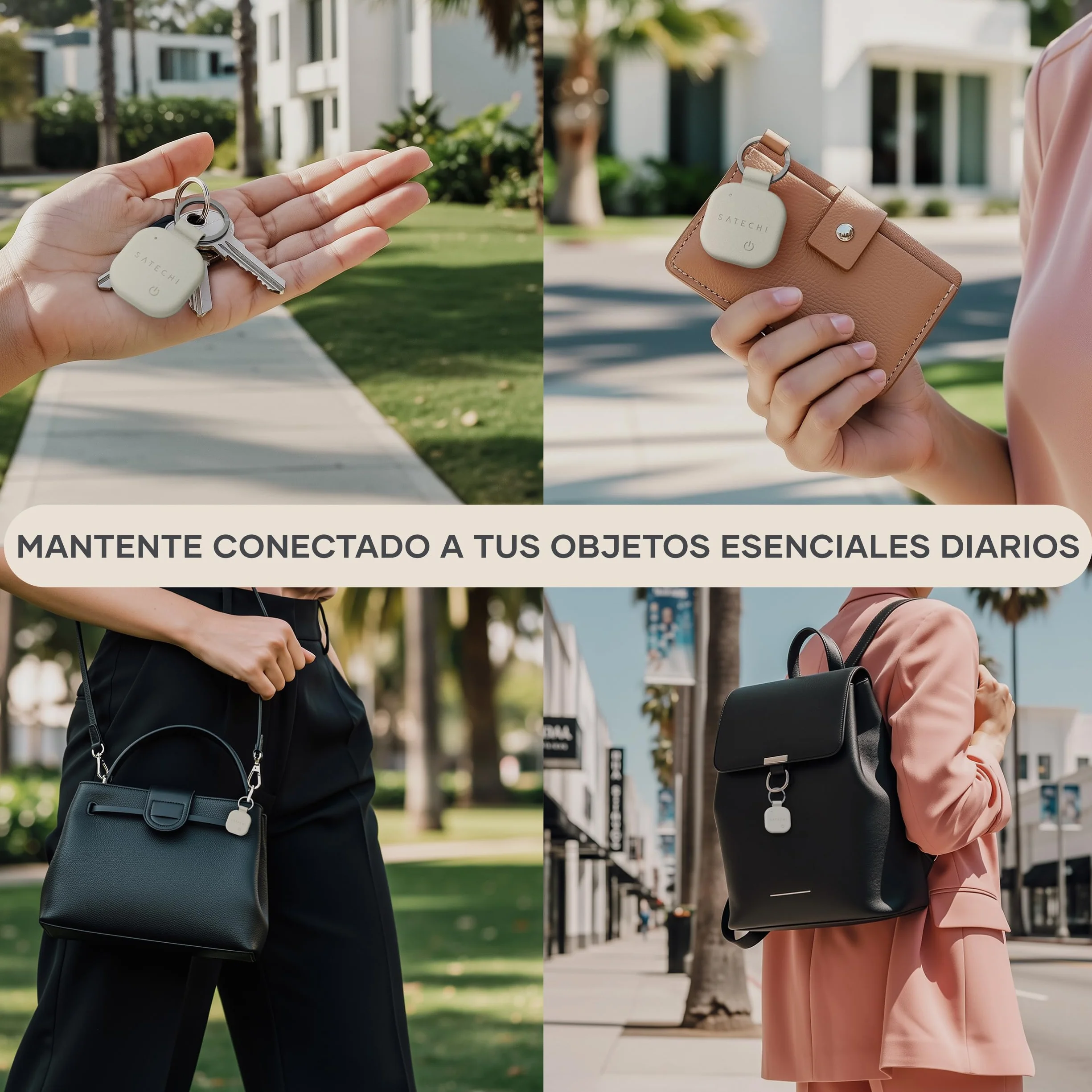 SATECHI FindAll Buscador de Llaves con Apple Find My, Carga Inalámbrica, Alerta de Olvido con Sonido Potente, Llavero GPS Localizador de Llaves para iPhone, iPad, Mac y más – Beige