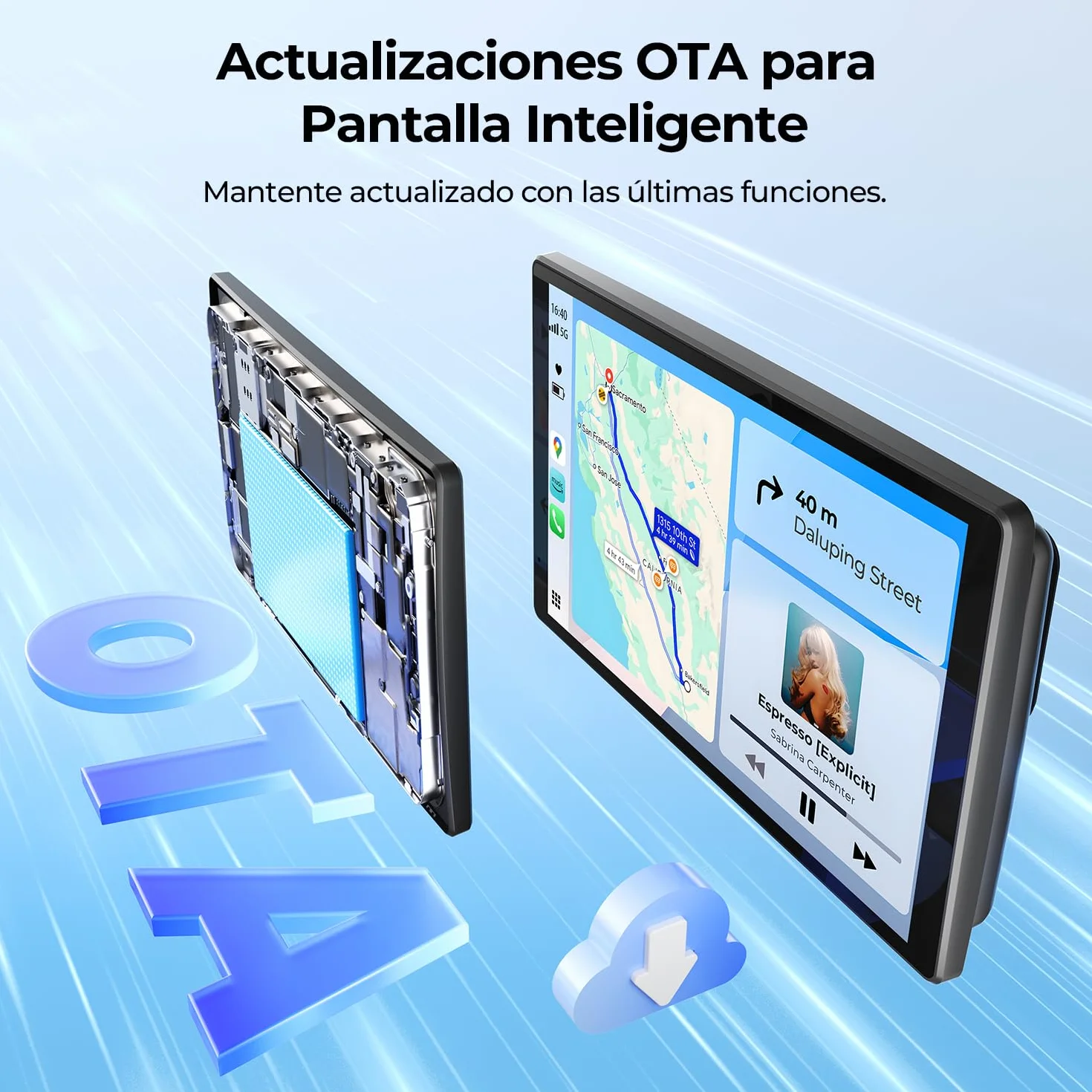 Carplay - Pantalla portátil de 8 pulgadas para coche Apple CarPlay y Android, pantalla HD de 1440 x 900, soporte magnético, actualizaciones OTA, cámara trasera, Bluetooth, control por voz