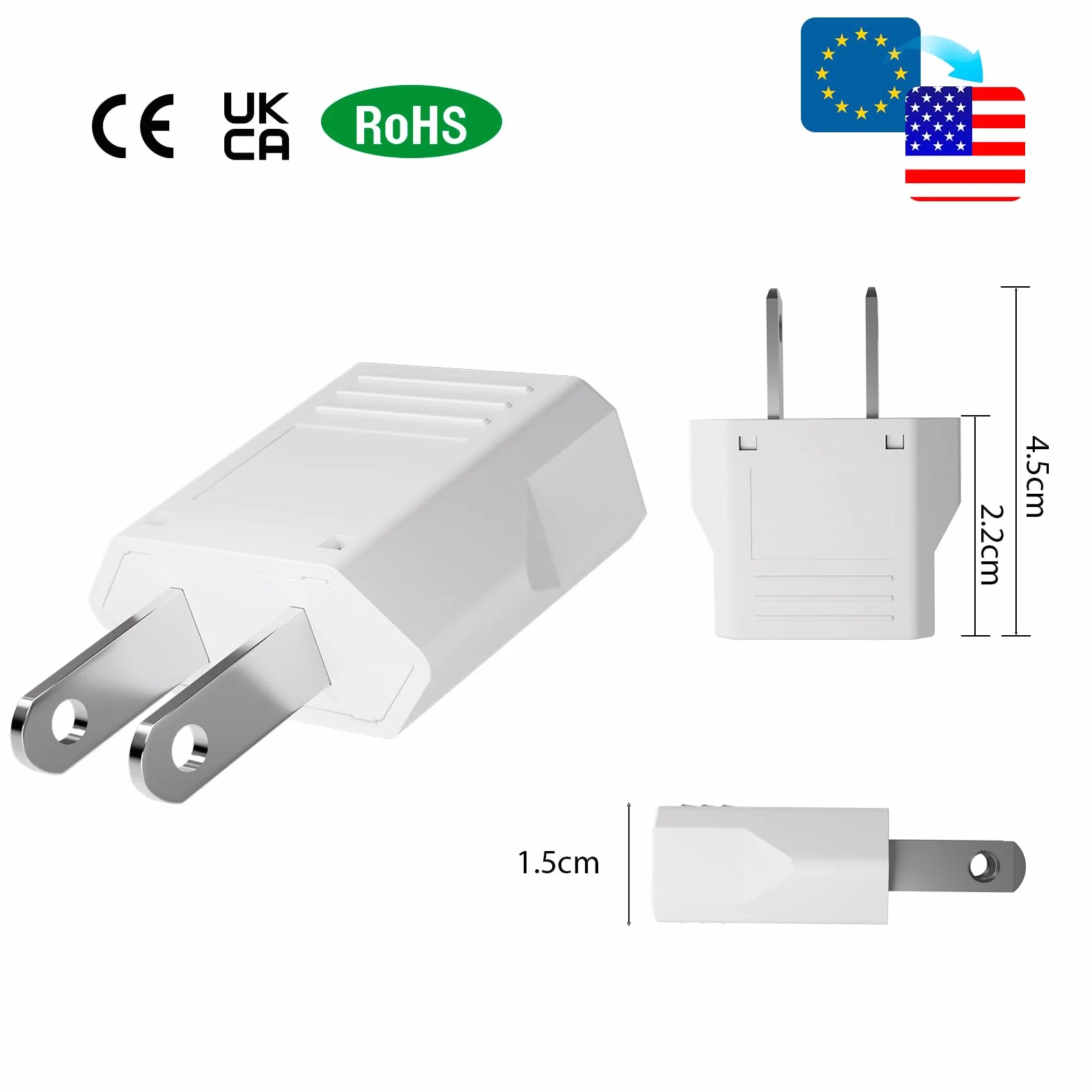 GRIFEMA Adaptador Enchufe USA Tipo A 4 Piezas, Adaptador de Viaje para Clavijas Tipo C/E/F/L/A/N, 6A 250V