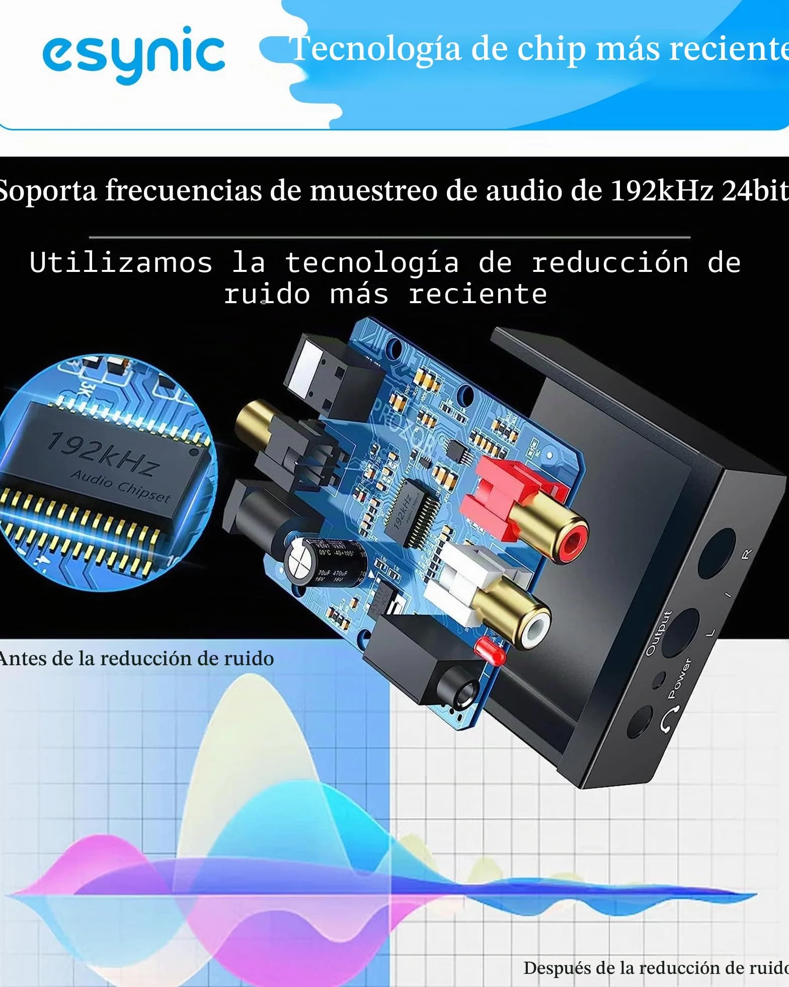 ESYNiC DAC Convertidor Digital a Analógico con Cable Coaxial/Óptica a RCA Toslink SPDIF para PS4 Xbox Android TV AppleTV Blu-ray