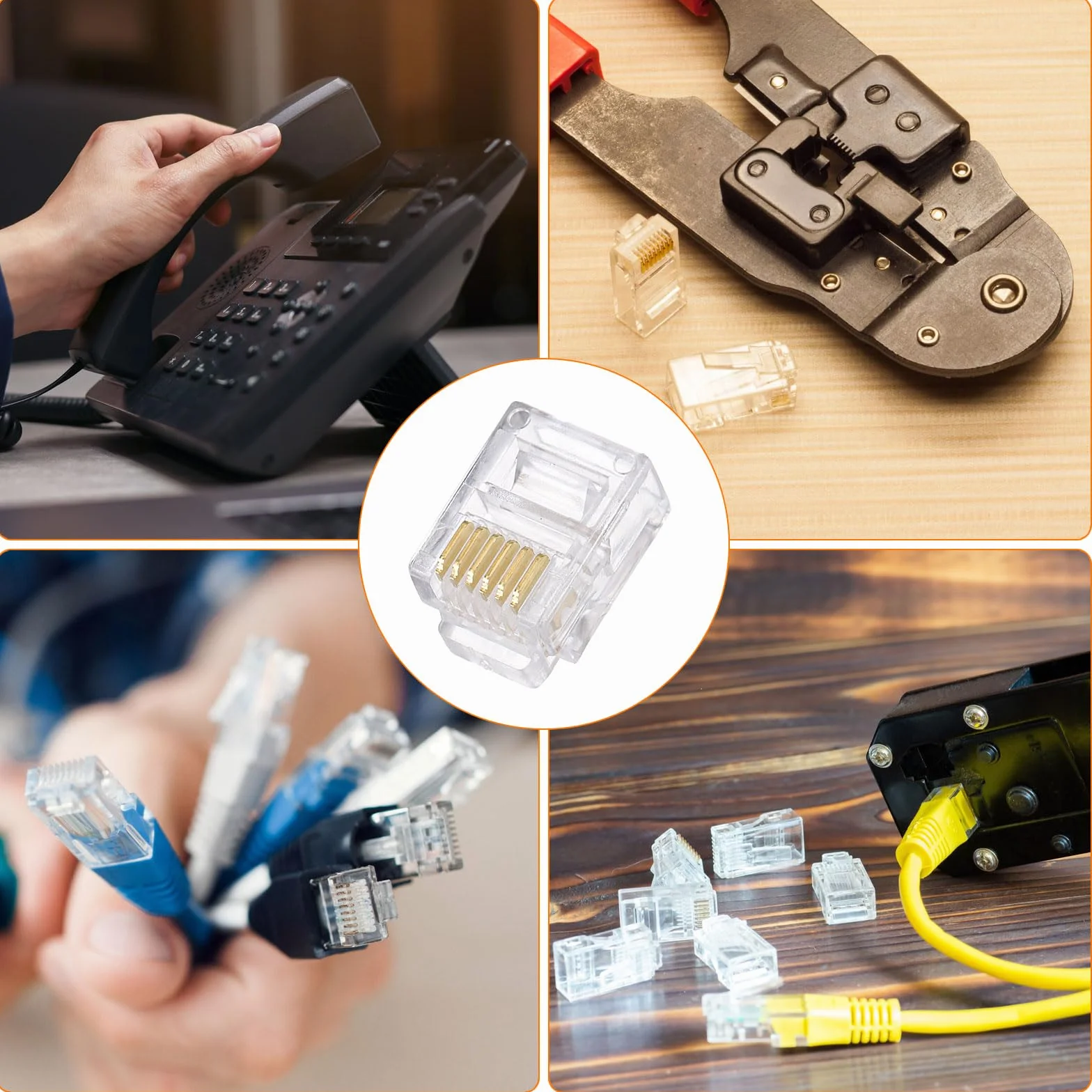 QUARKZMAN Conectores Macho RJ11 RJ12 Enchufe Modular Teléfono Núcleo Cobre 6P6C Transparente 20 Unidades