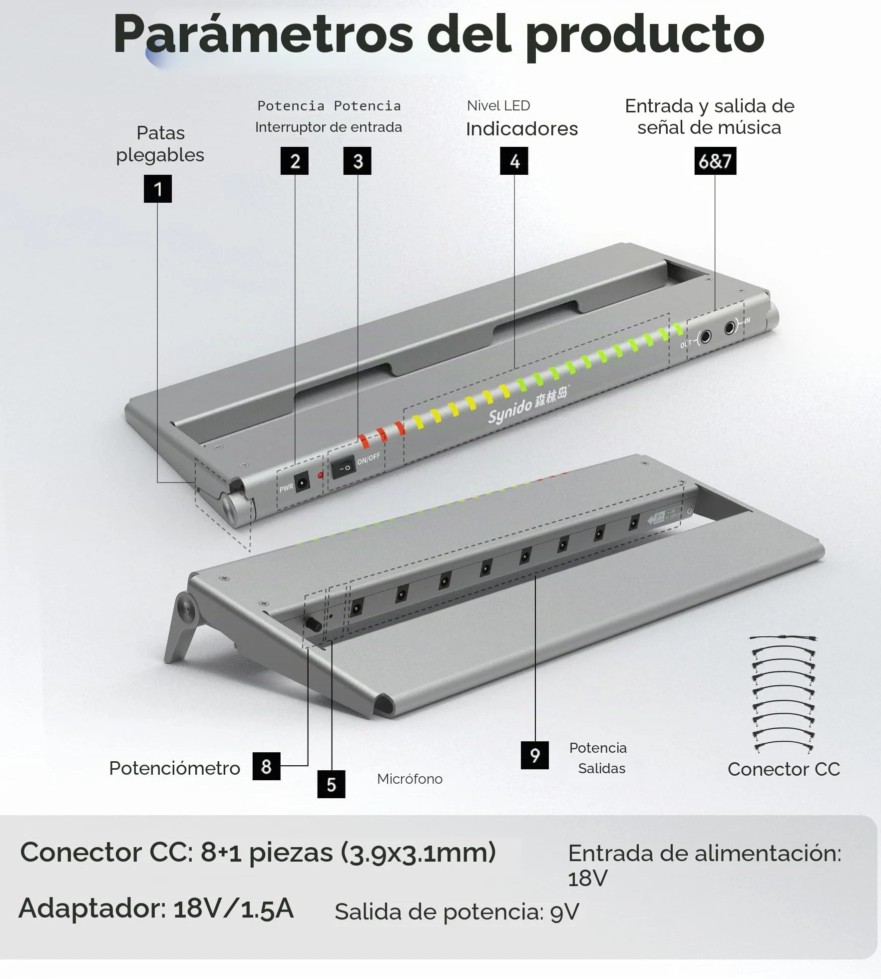 Vangoa Pedalera de guitarra con fuente de alimentación aislada incorporada, VPPD-S pedalboard eléctrica portátil pequeña y plegable de aluminio con bolsa de transporte, 41x16.5cm,1.3 kg,gris