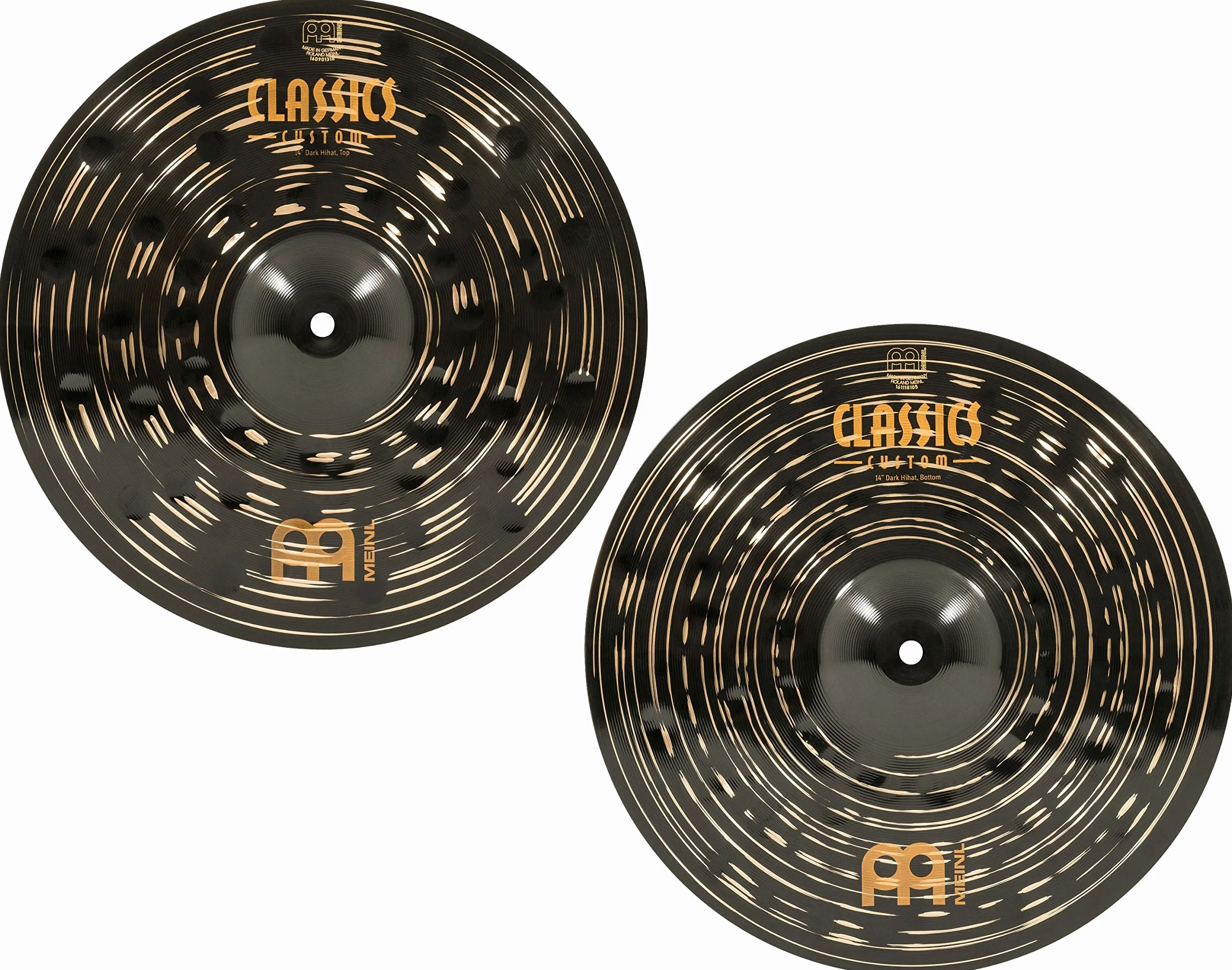 Meinl Cymbals Classics Custom Dark Plato Hihat de 14 pulgadas (35,56cm) Platillos de Batería - Pareja - Bronce B12, Acabado Oscuro (CC14DAH)