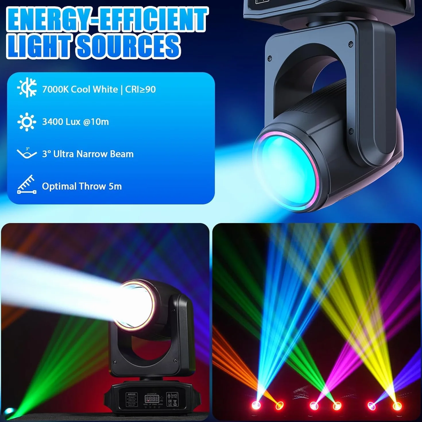 4 unidades 150W Cabeza Móvil LED Luces de DJ 18 prismas giratorios luz Foco Luces de Discoteca 8 gobos con DMX512 para Fiesta Disco DJ Club Show Bar Boda