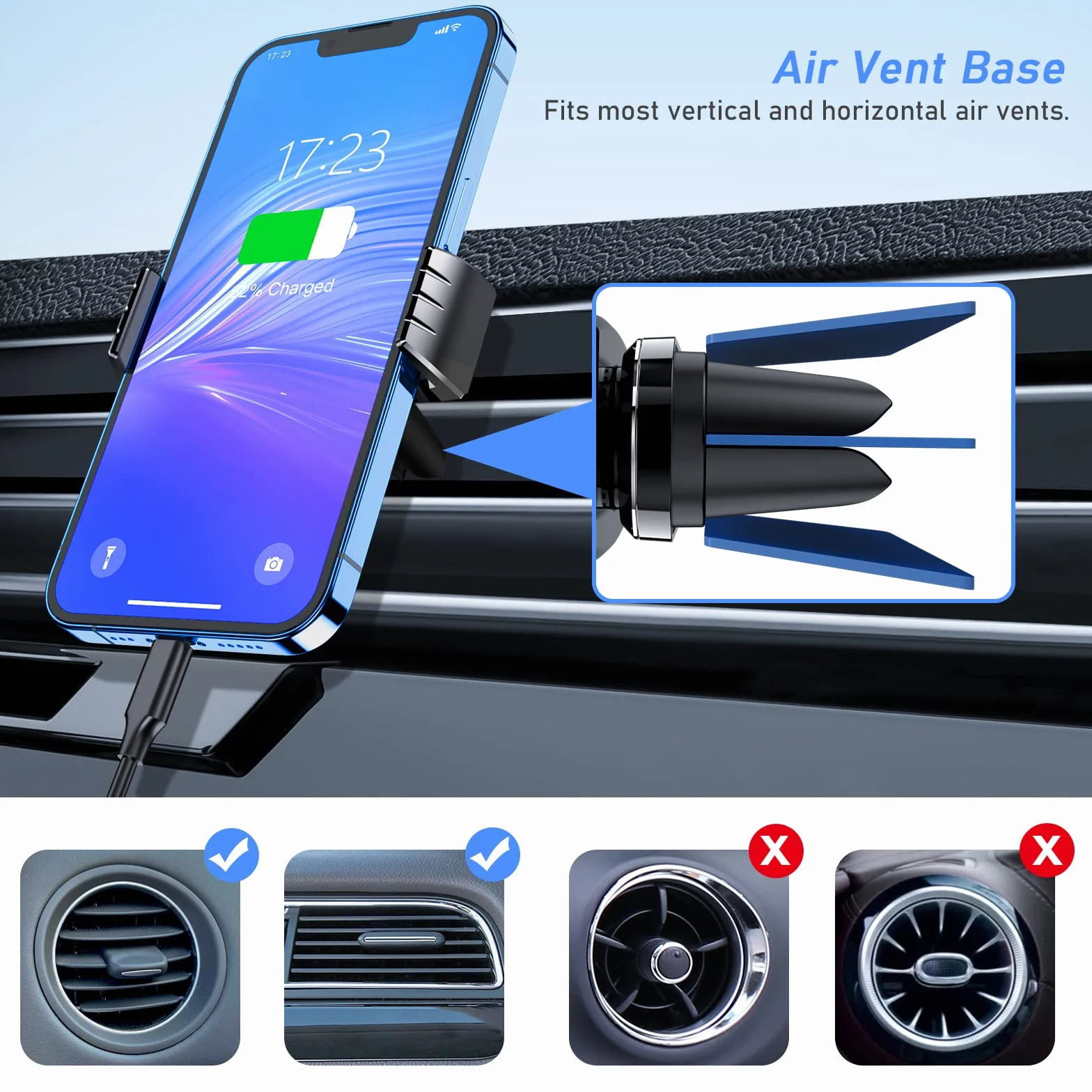 Blukar Soporte Móvil Coche 360° Rotación Salidas de Aire para iPhone XS MAX XR X 8 7 6S Galaxy S8 S7 Android