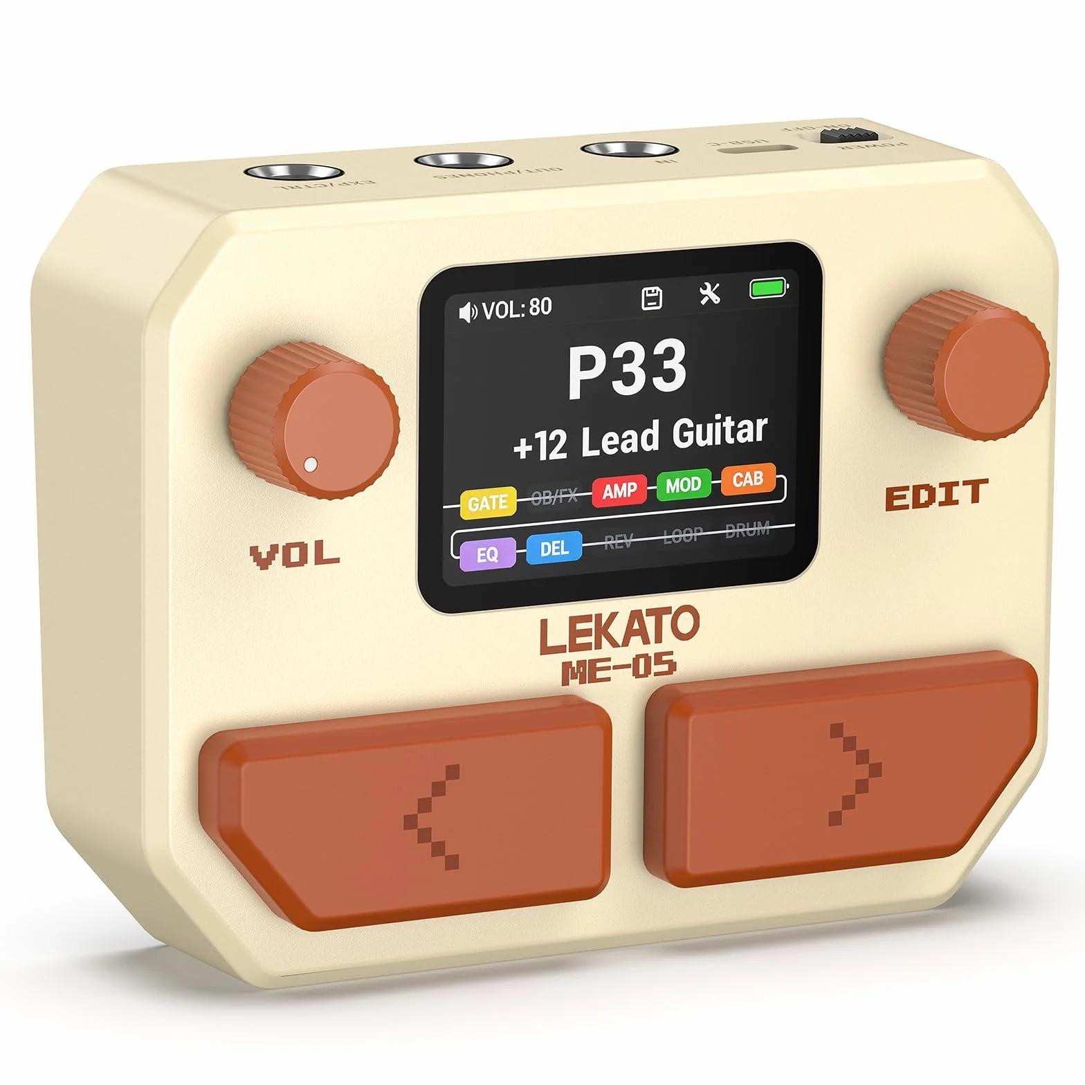 LEKATO Pedal Multiefectos para Guitarra Bajo Procesador de Múltiples Efectos 10 Módulos, 99 Presets, 30 Amp/Cab Procesador de Efectos, Interfaz de audio USB OTG y BT, pantalla LCD de 2", Blanco