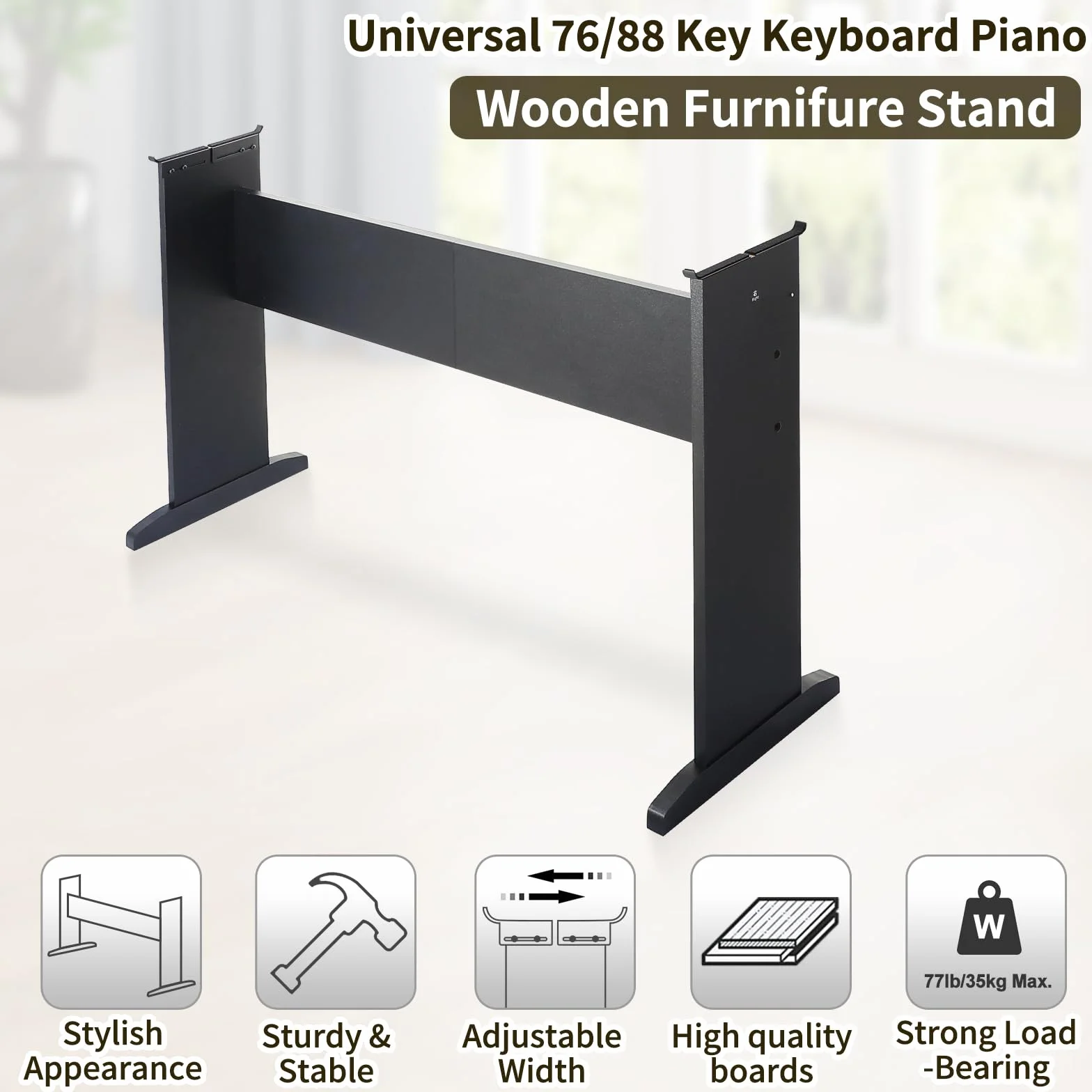 Soporte universal para teclado de piano de 76/88 teclas, soporte de madera compatible con YMH P Series, CSO PX Series, RLD FP Series, teclados de pianos digitales 2 en 1 (negro, M)