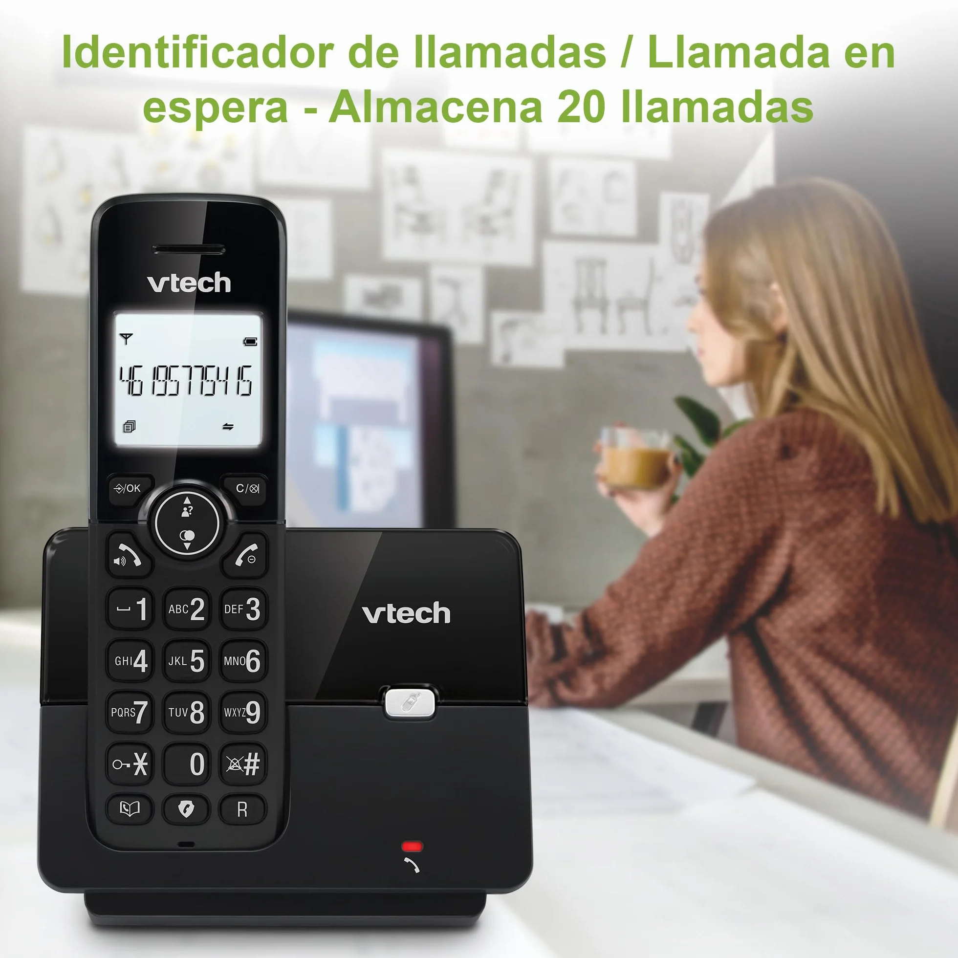 VTech CS2001 Teléfono inalámbrico DECT Duo, Identificador de Llamadas, Manos Libres, Negro