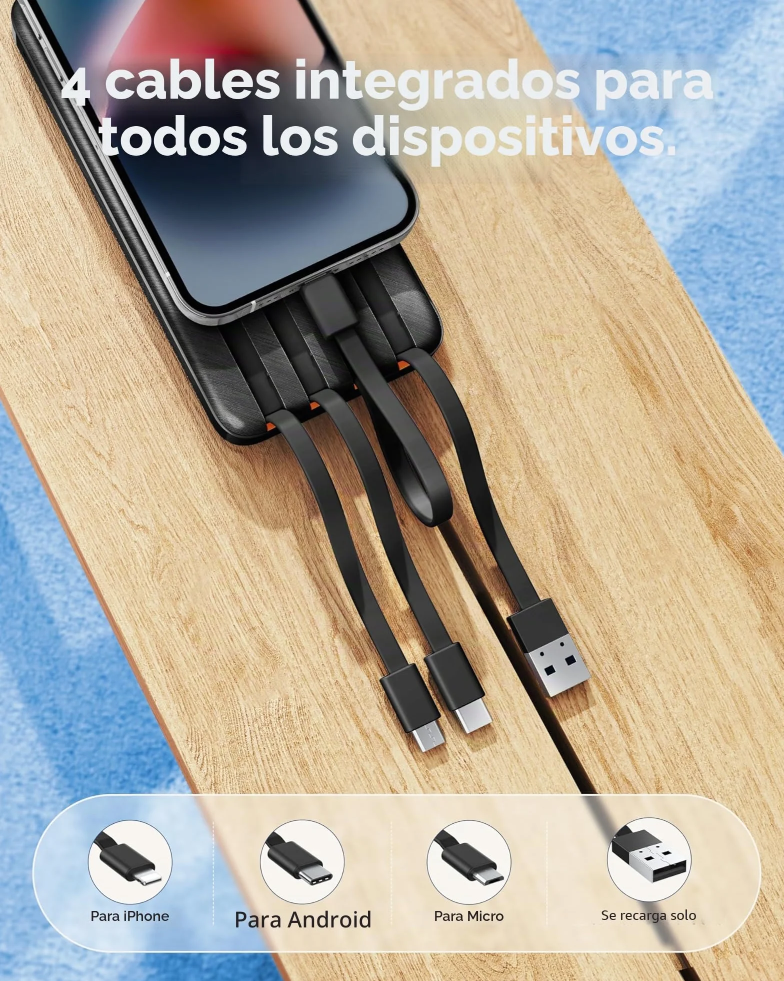 Charmast Power Bank 20000mAh Bateria Portatil USB con Cables Bateria Externa USB C Carga rapida PD 20W Powerbank con Pantalla LED para iPhone,Samsung,iPad,Tablet,Airpods etc