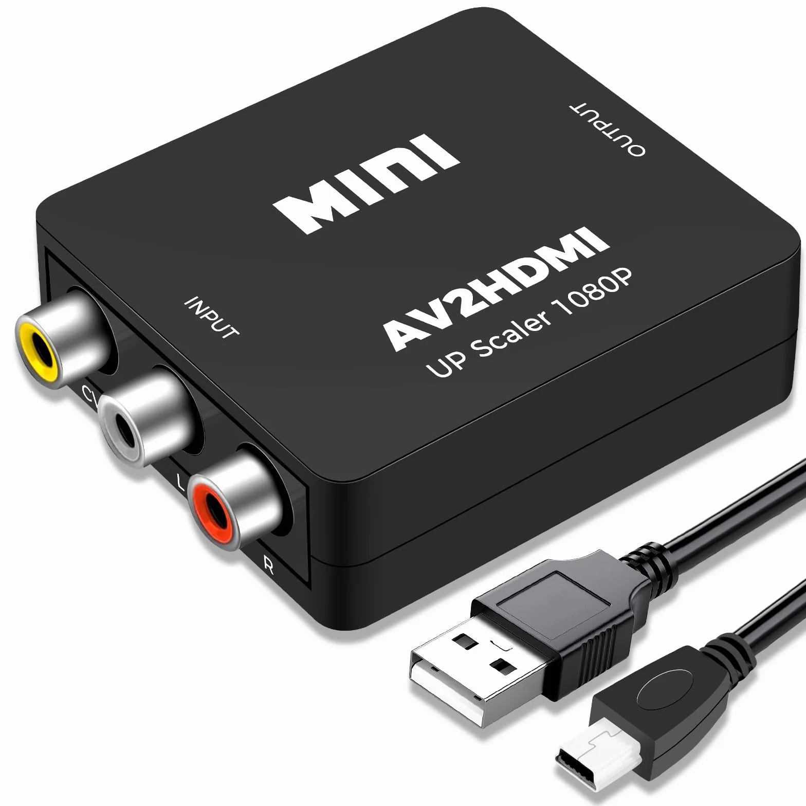 Jewan Convertidor RCA a HDMI, Adaptador AV a HDMI, 1080P RCA Compuesto CVBS Video Convertidor de Audio con Cable de Alimentación USB para PS2/SNES/VHS/Xbox/PS4/TV/VCR/DVD/Wii/Soporta PAL/NTSC
