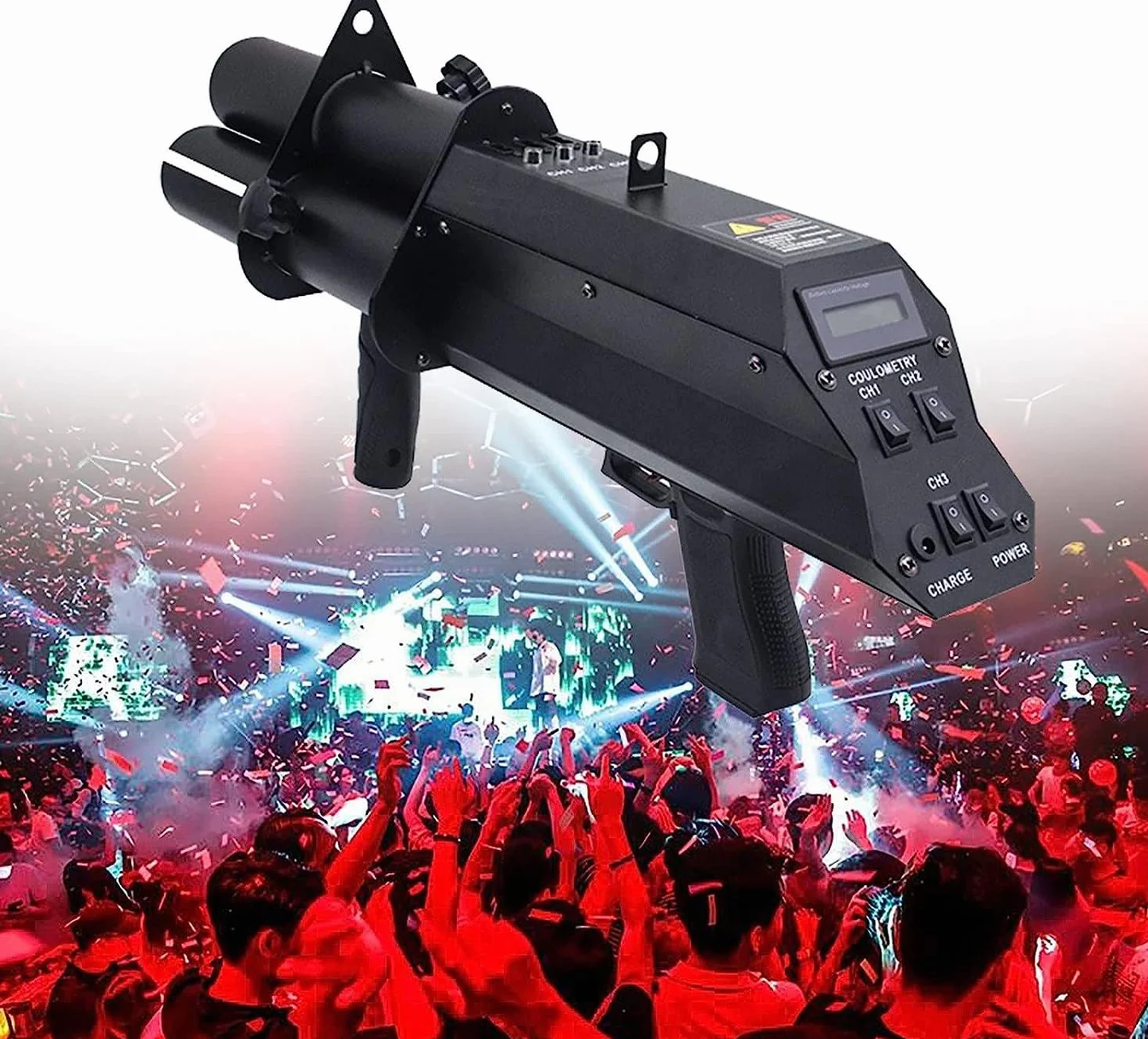 RayGenius Lanzador De Confeti,CañóN De Confeti EléCtrico, Pistola De Chorro De Confeti, Efecto De La Etapa De Mano LED MáQuina De Efecto De Chorro De Confeti para Halloween。