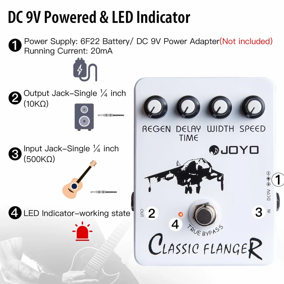 JOYO Pedal de efecto Flanger logra sonidos de Flanger metálicos y vibrato trémulo rápido para efecto de guitarra eléctrica - True Bypass (JF-07)