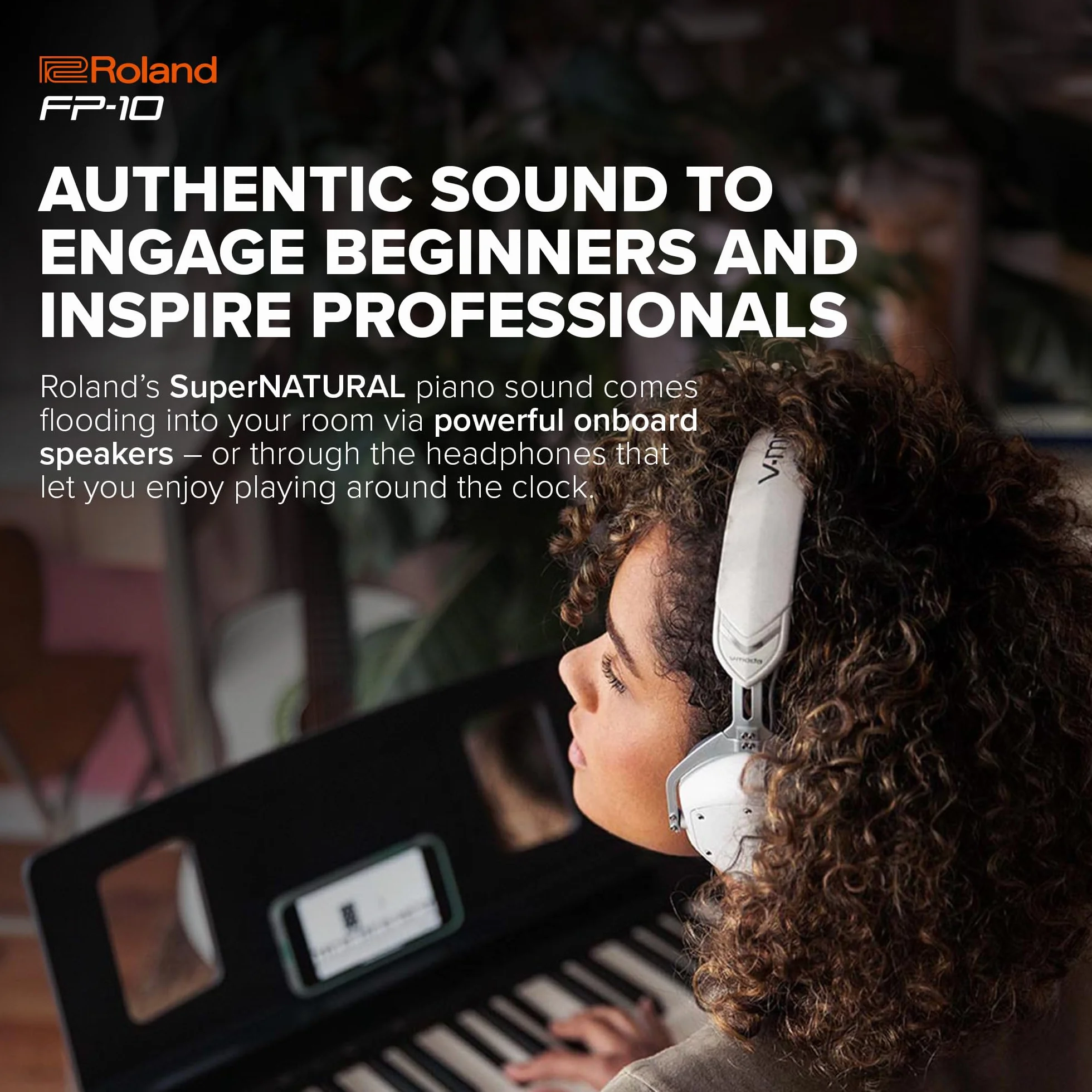Roland FP-10 – Piano digital de 88 notas compacto con sonidos de SuperNATURAL Piano y teclado con sensaciones acústicas auténticas | Ideal para tocar en casa, estudiar y aprender técnicas correctas