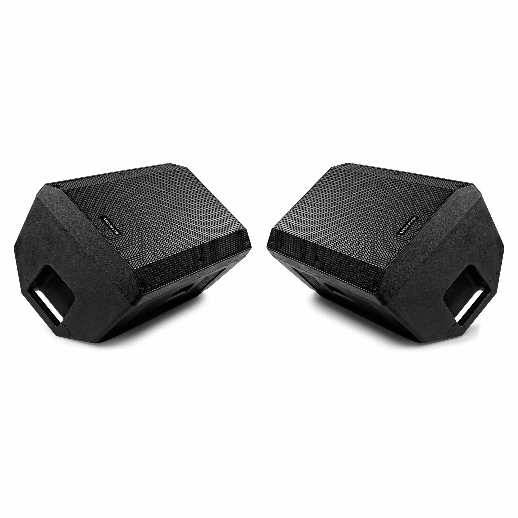 Vonyx VSA12 Conjunto 2 monitores Escenario Activos 1600W con entradas micrófono Guitarra línea, biamplificados, Carcasa ABS Resistente, Sonido Profesional en Directo