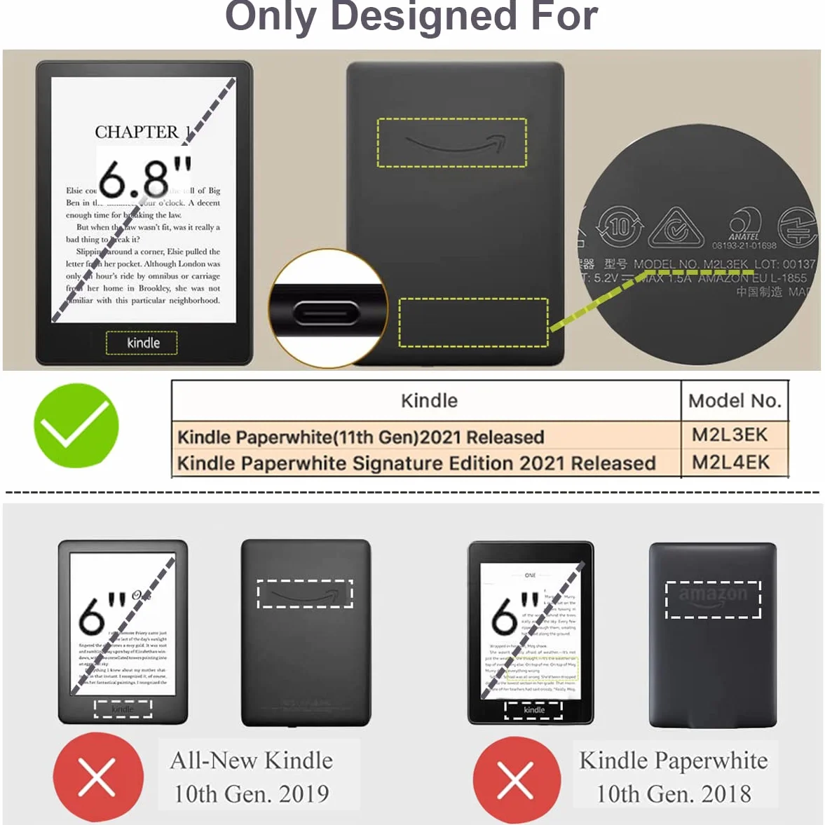 Funda para Kindle Paperwhite de 6,8 Pulgadas 11.ª Generación 2021 y Signature Edition con Auto-Sueño/Estela - Verde Azulado