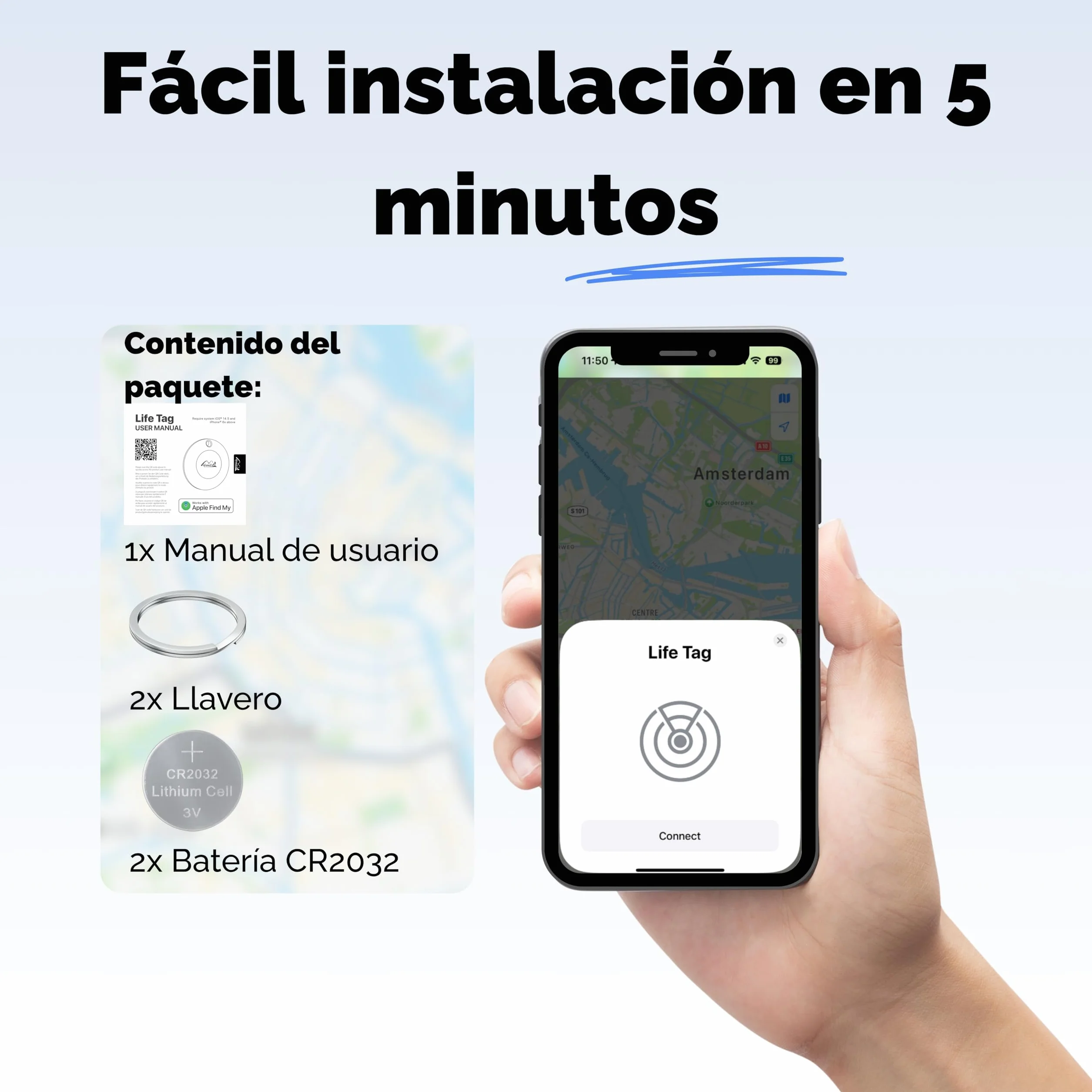 Lifemate Life Tag 2-Pack para Apple Localizador de Objetos con Red Buscar, Resistente al Agua IP67, Batería Larga Duración, Fácil Configuración de Llaves, Mochilas y Carteras