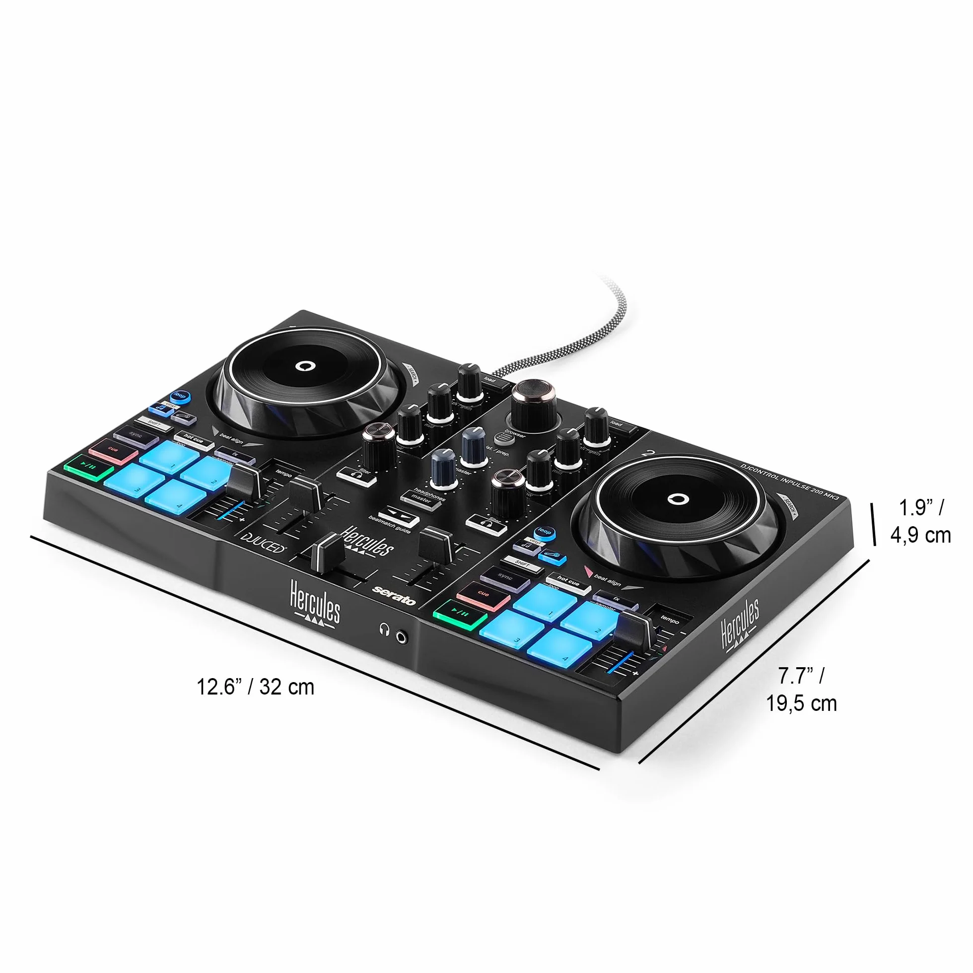 Hercules DJControl Inpulse 200 MK3 - Controladora DJ con Auriculares Hercules HDP DJ45 - Kit de Inicio para DJ - Incluye Serato DJ Lite y DJUCED - Sistema DJ USB de 2 Canales para Principiantes