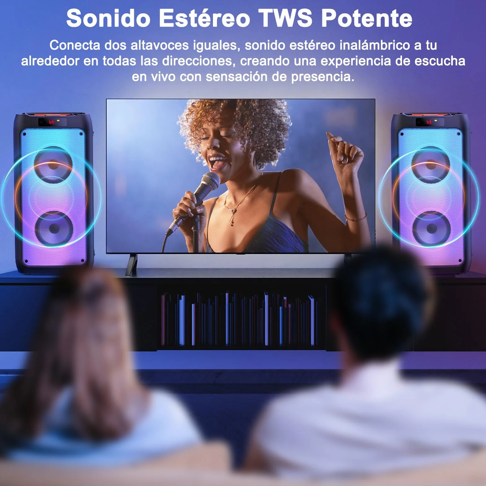 JYX Máquina de Karaoke, Sistema de Karaoke con 2 micrófonos, Altavoz Bluetooth portátil con luz RGB, Set de Karaoke, Sistema PA para Adultos, Fiestas, Compatible con TF/USB, AUX, FM, TWS