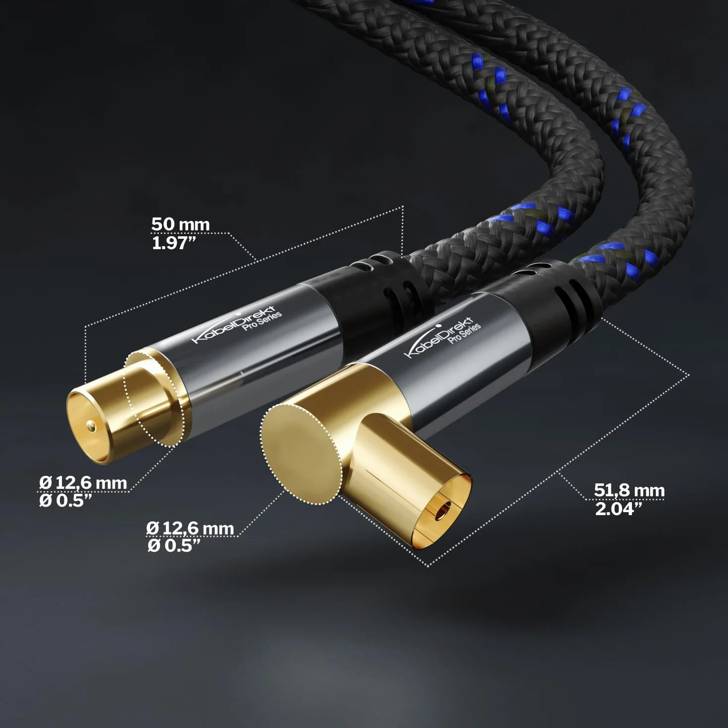 KabelDirekt – Cable de antena 4K & cable TV con ángulo de 90°/recto – 1,5m – con conector metálico para televisión digital y analógica – trenzado (toma angular a conector recto para DVB-C, DVB-S)