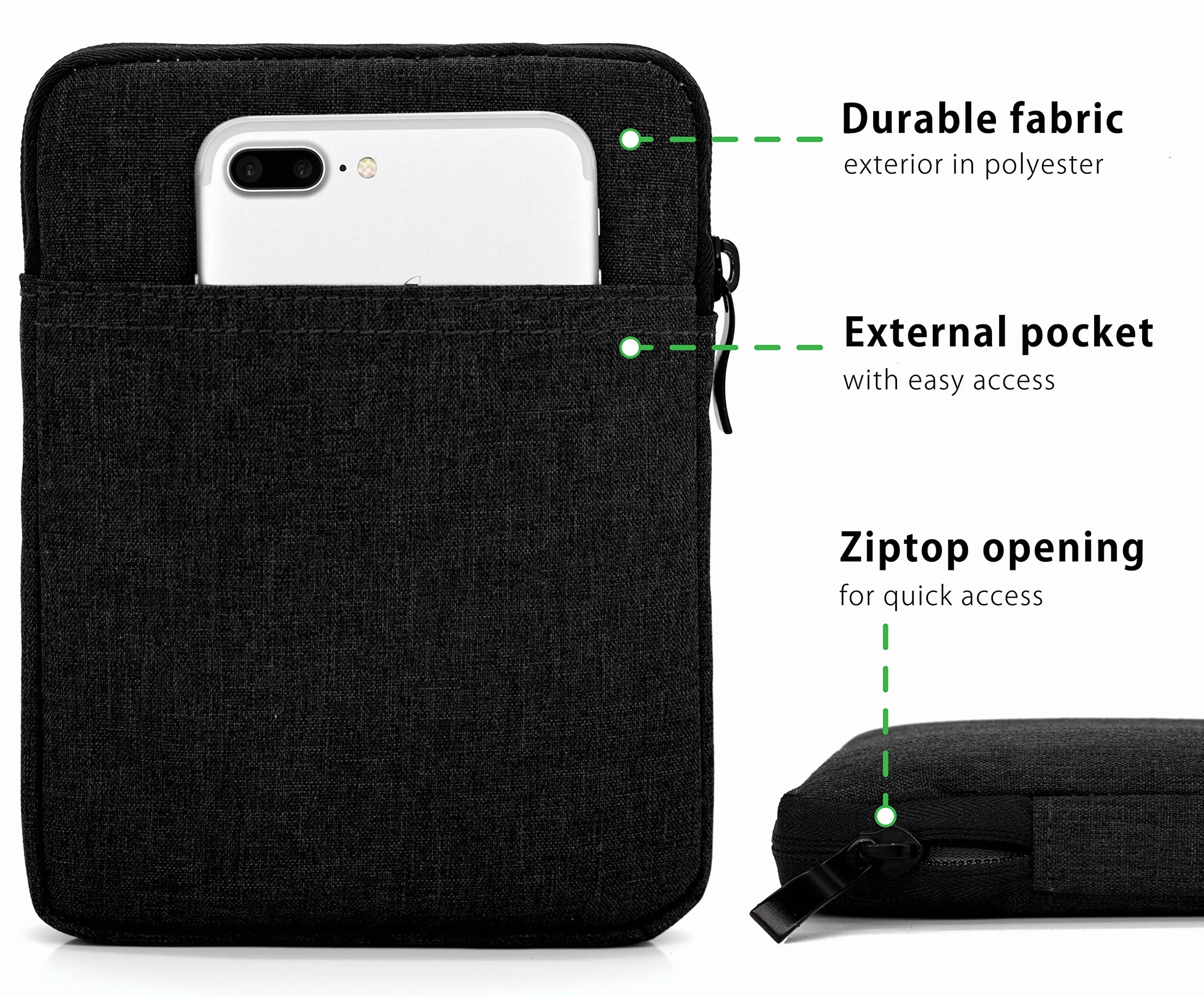 MyGadget Bolsa de Nylon para Tablet hasta 6,8 Pulgadas - Estuche Acolchado para 13,5 x 18 cm - como Kindle Paperwhite 11a Generación - Sleeve in Negro