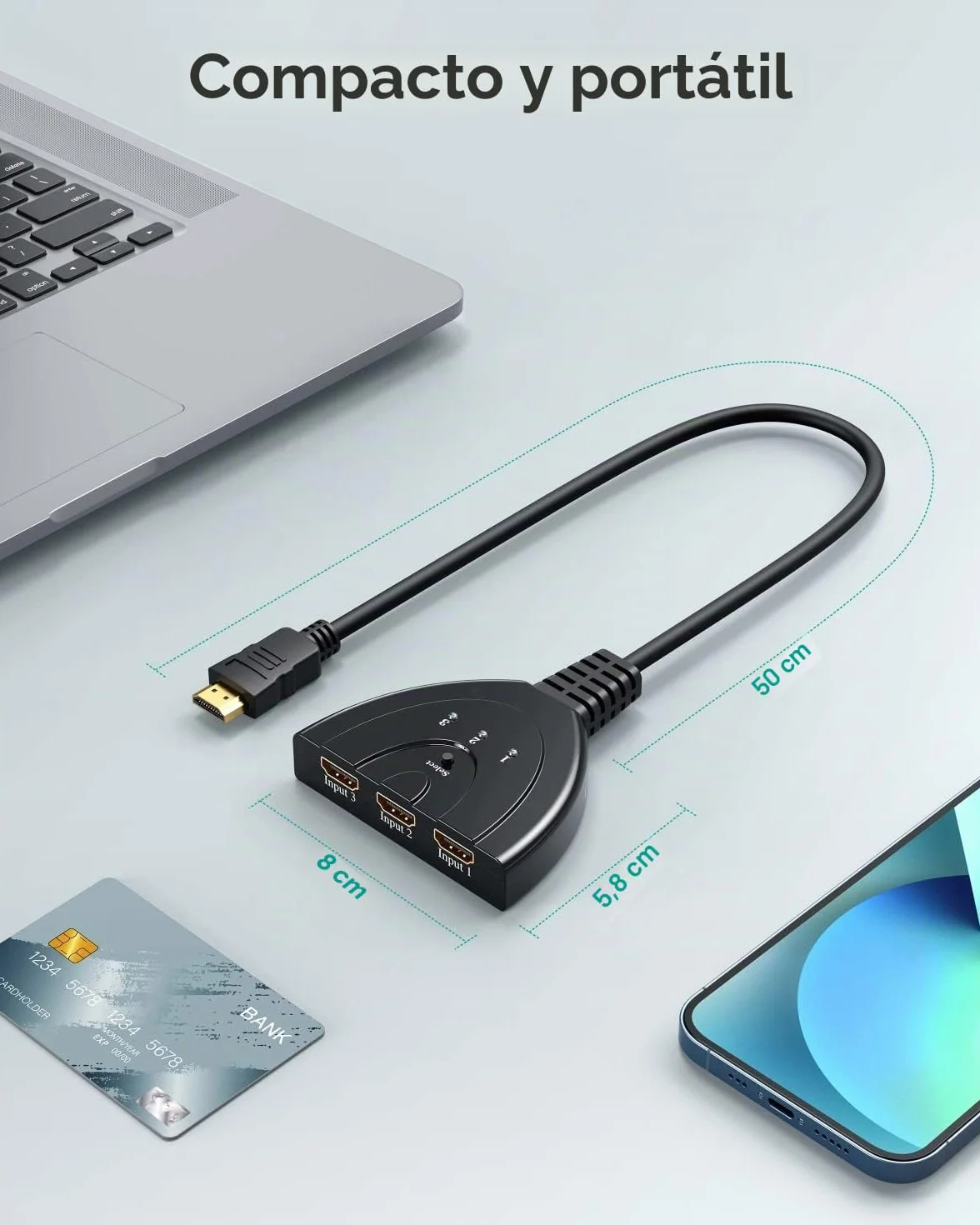 GANA HDMI Switch 3 Entradas 1 Salida Splitter Full HD 1080p 3D para HDTV