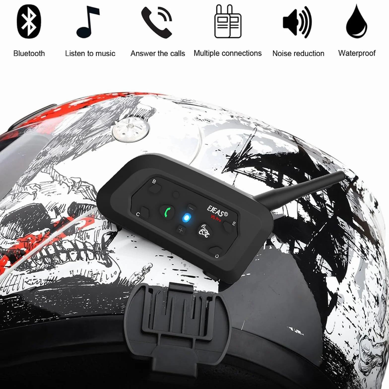 Ejeas V6Pro Intercomunicador Casco Moto Bluetooth 1200m Impermeable 6 Motociclistas